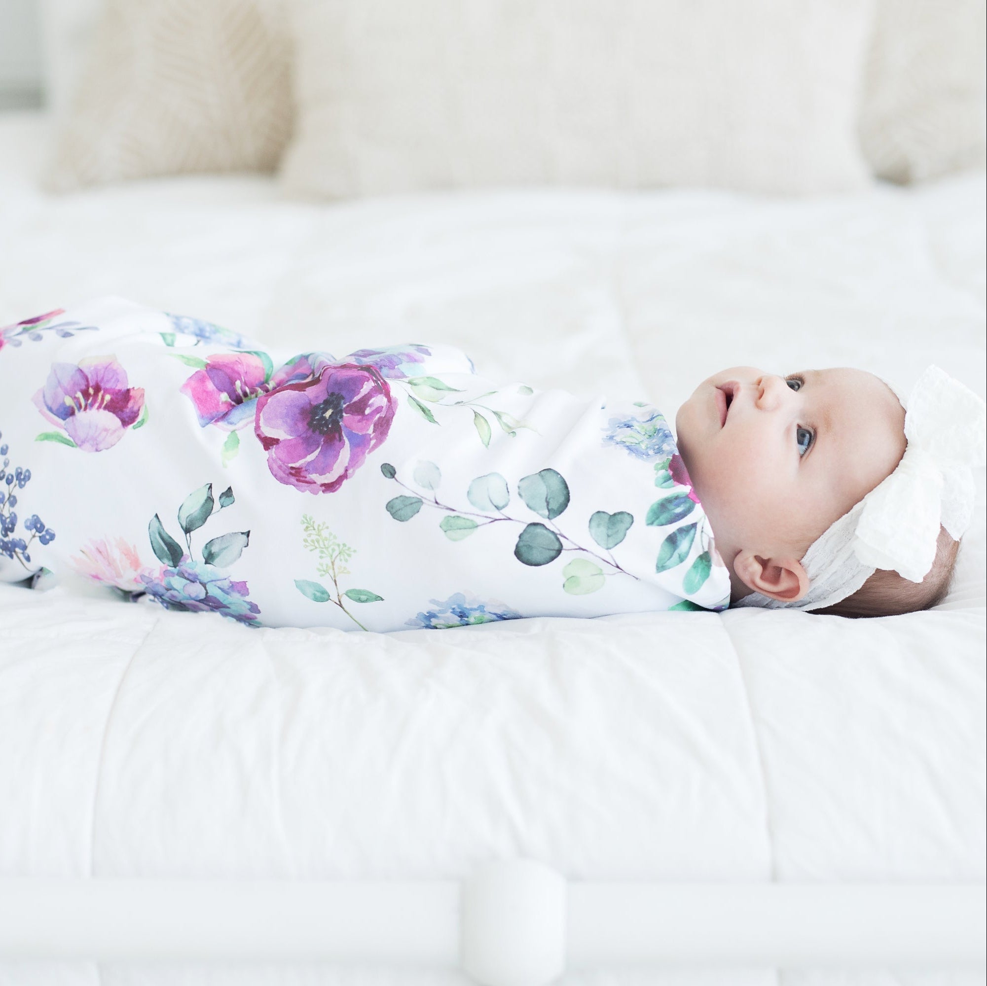 Blue Floral Baby Swaddle Blanket