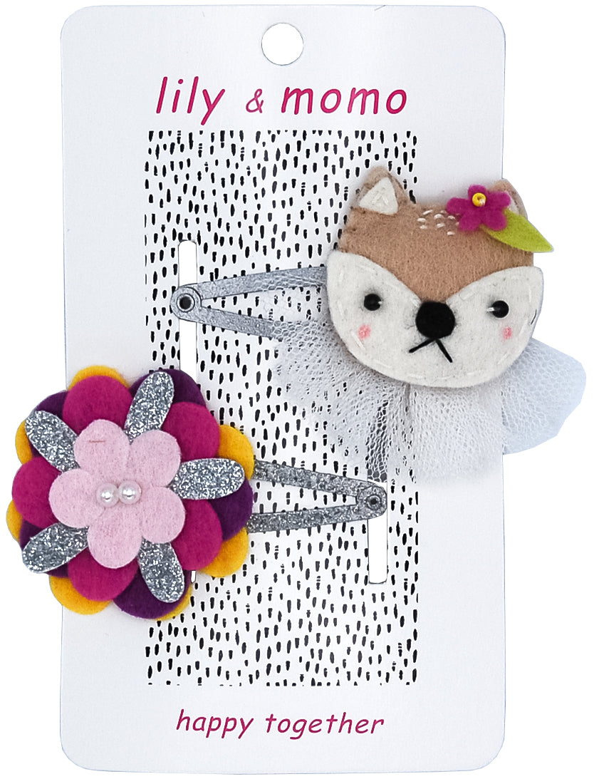 Sweet Squirrel & Flower Hair Clips- Multi