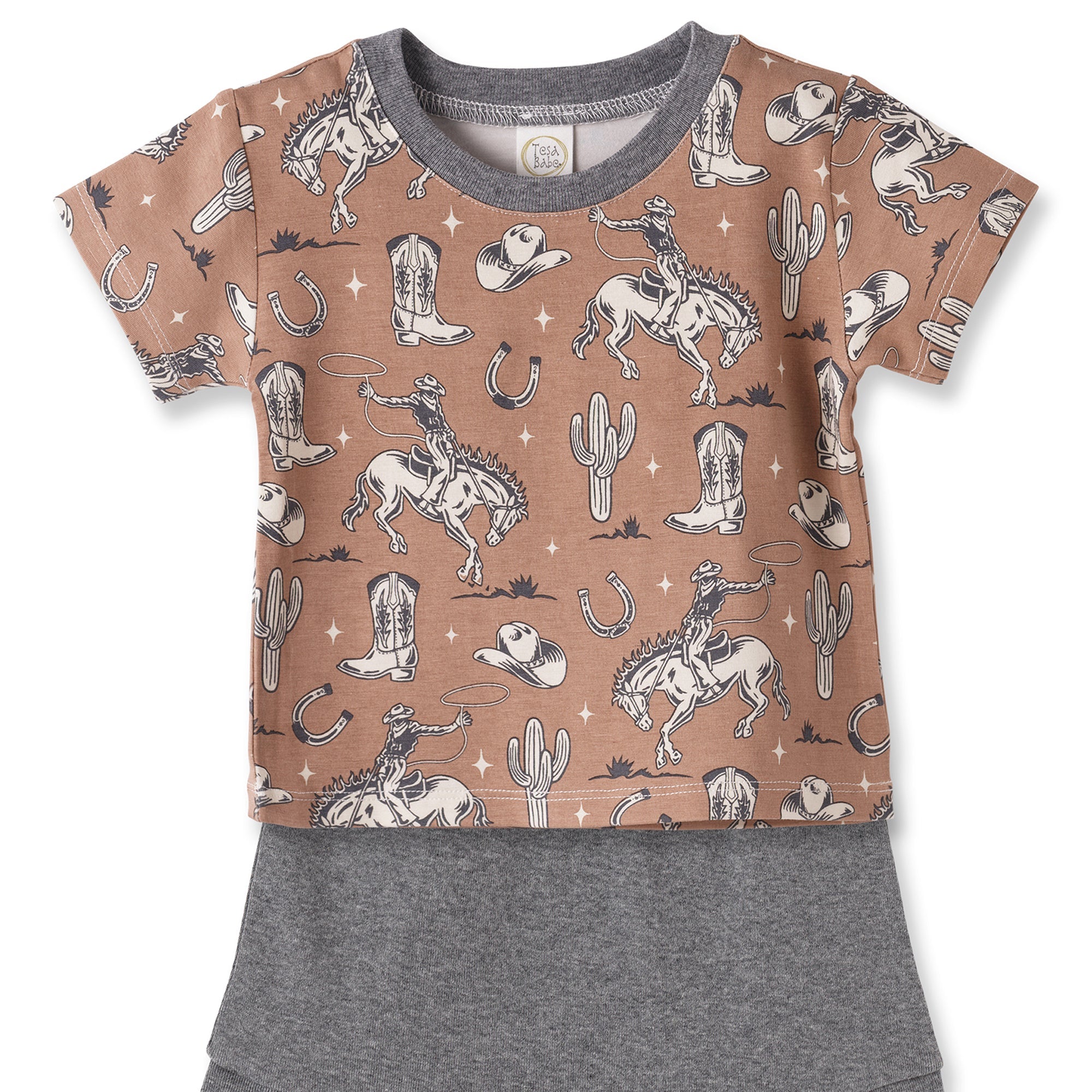 Wild Wrangler/brown Western Bamboo Cotton Boys' Short Set