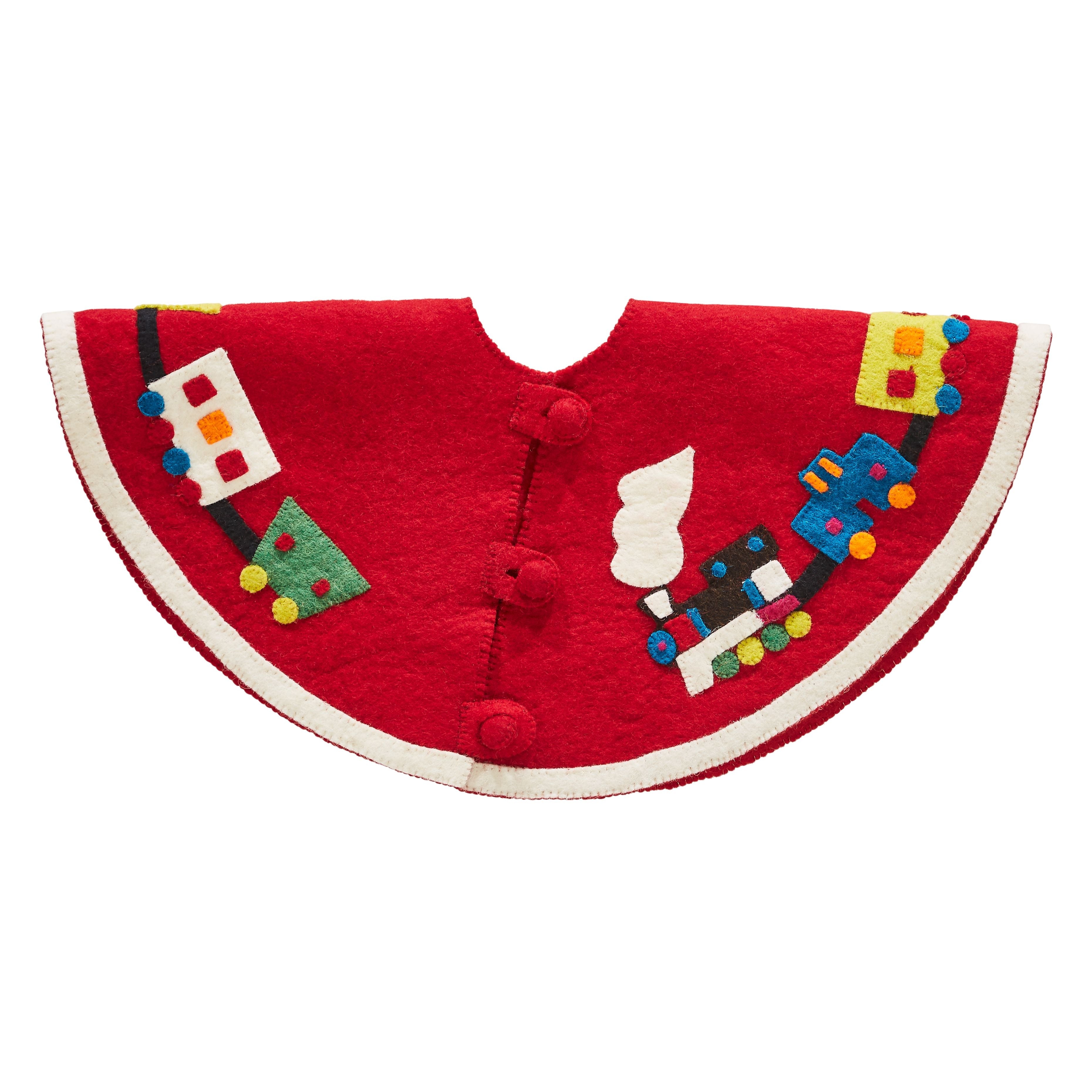 Handmade Toy Train Red Christmas Tree Skirt Felt 26"/60"