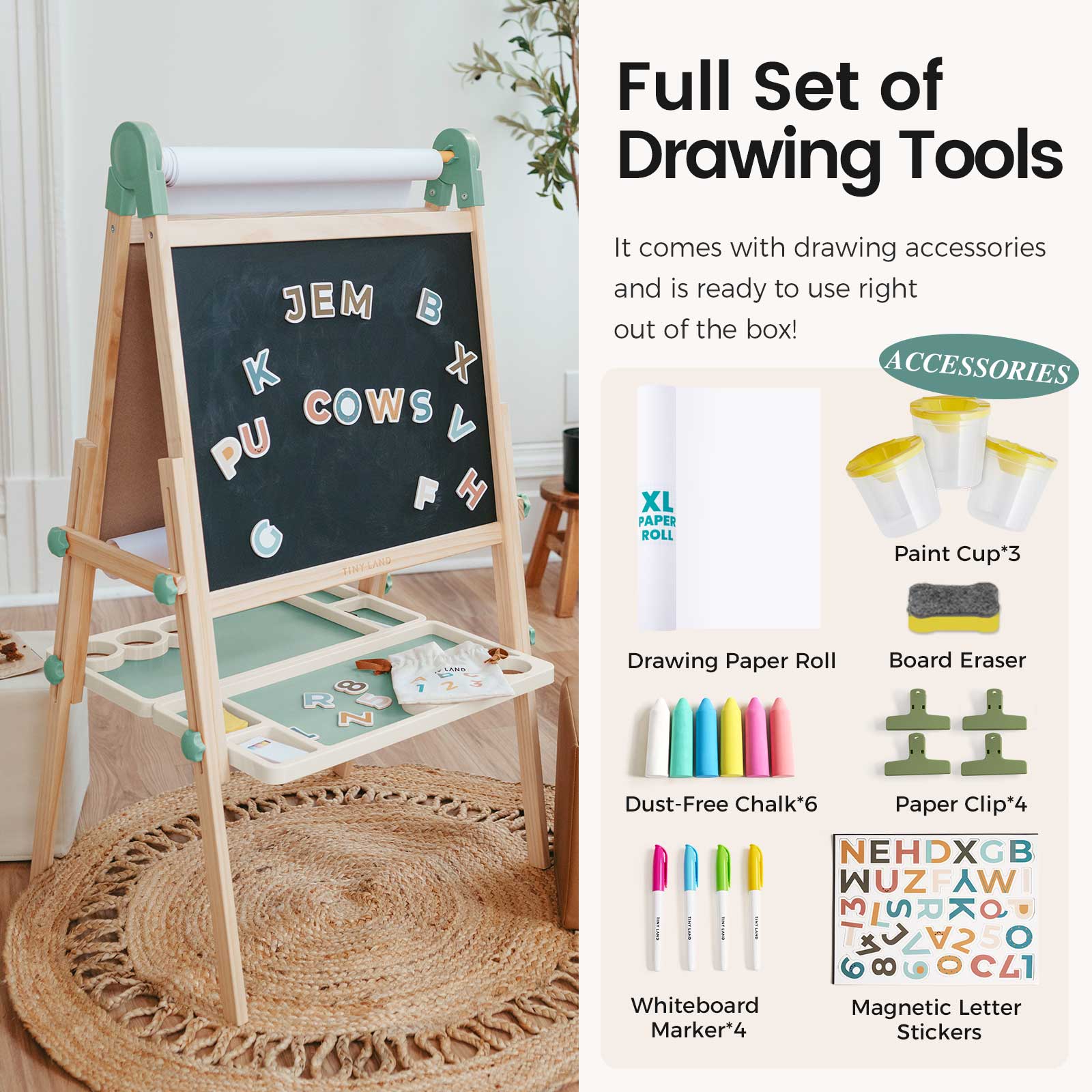 Tiny Land® Magnitales Easel For Kids - Green