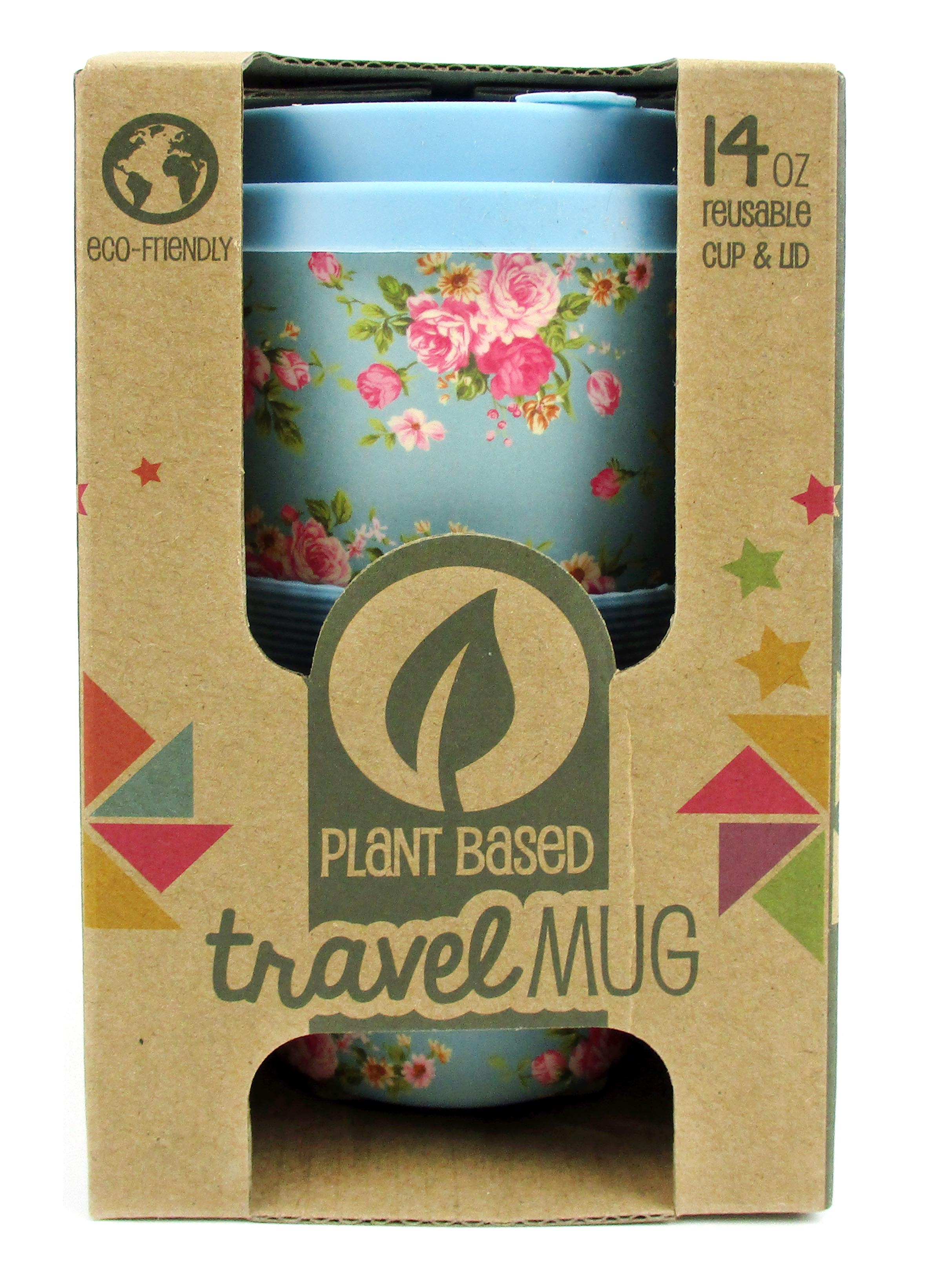 Eco-friendly Reusable Plant Fiber Travel Mug With Blue Floral Design