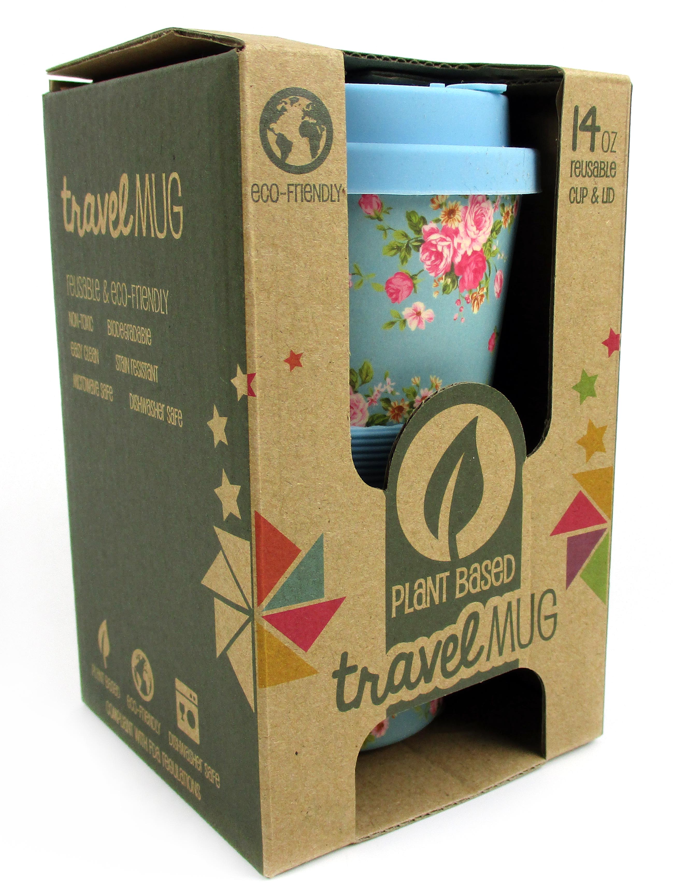 Eco-friendly Reusable Plant Fiber Travel Mug With Blue Floral Design
