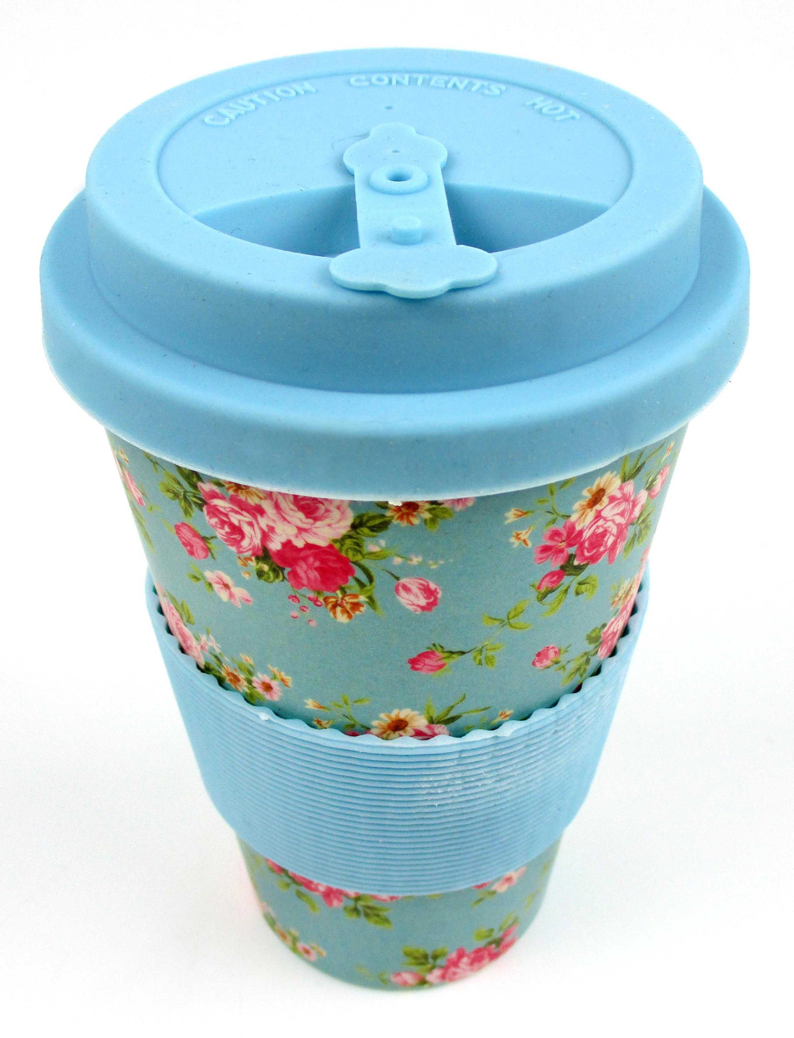 Eco-friendly Reusable Plant Fiber Travel Mug With Blue Floral Design