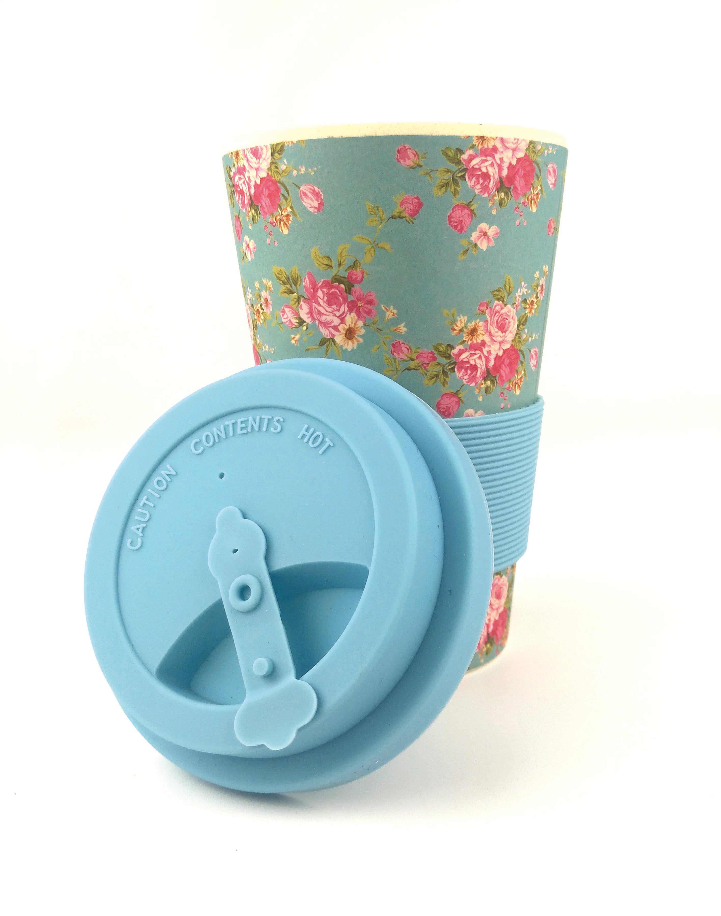 Eco-friendly Reusable Plant Fiber Travel Mug With Blue Floral Design