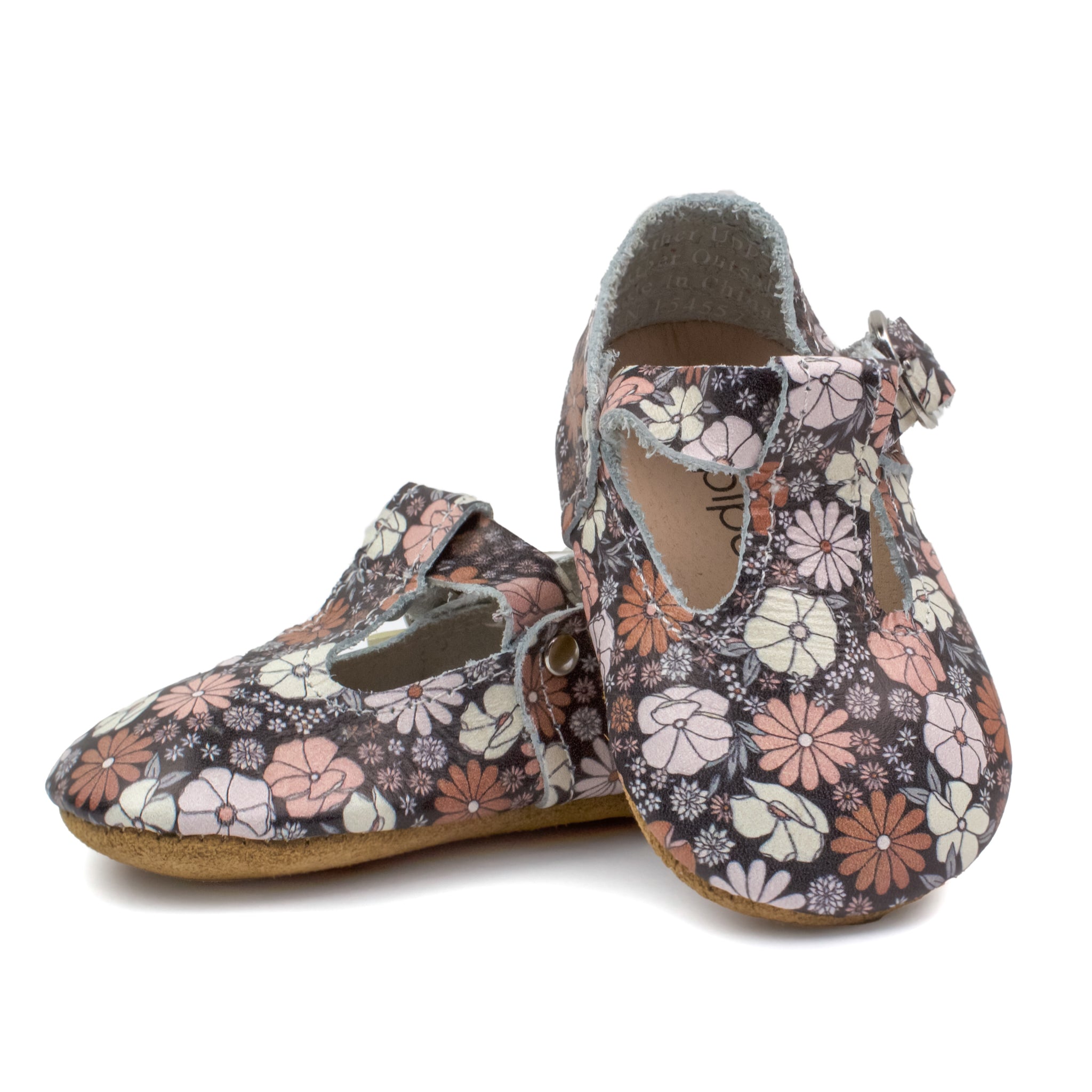 Black Floral - T-strap Mary Jane - Soft Sole
