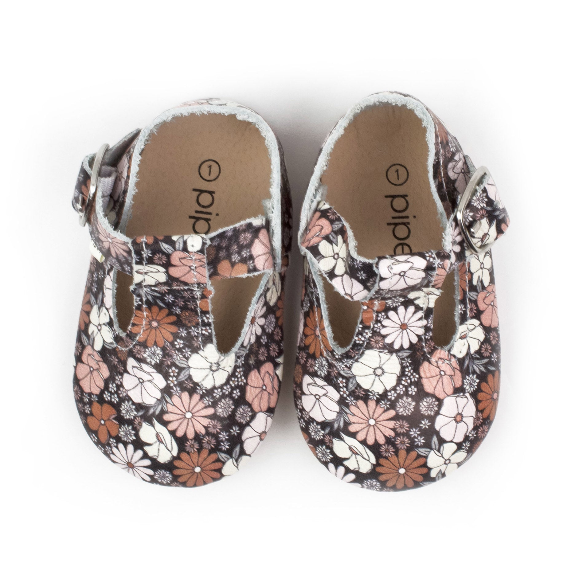Black Floral - T-strap Mary Jane - Soft Sole