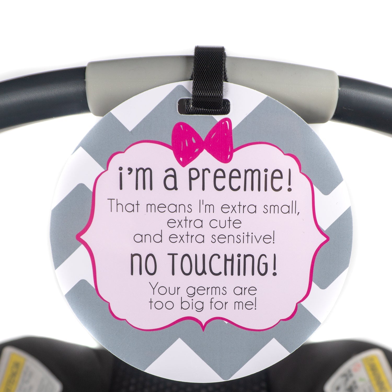 Pink Preemie No Touching Newborn Car Seat Sign Tag