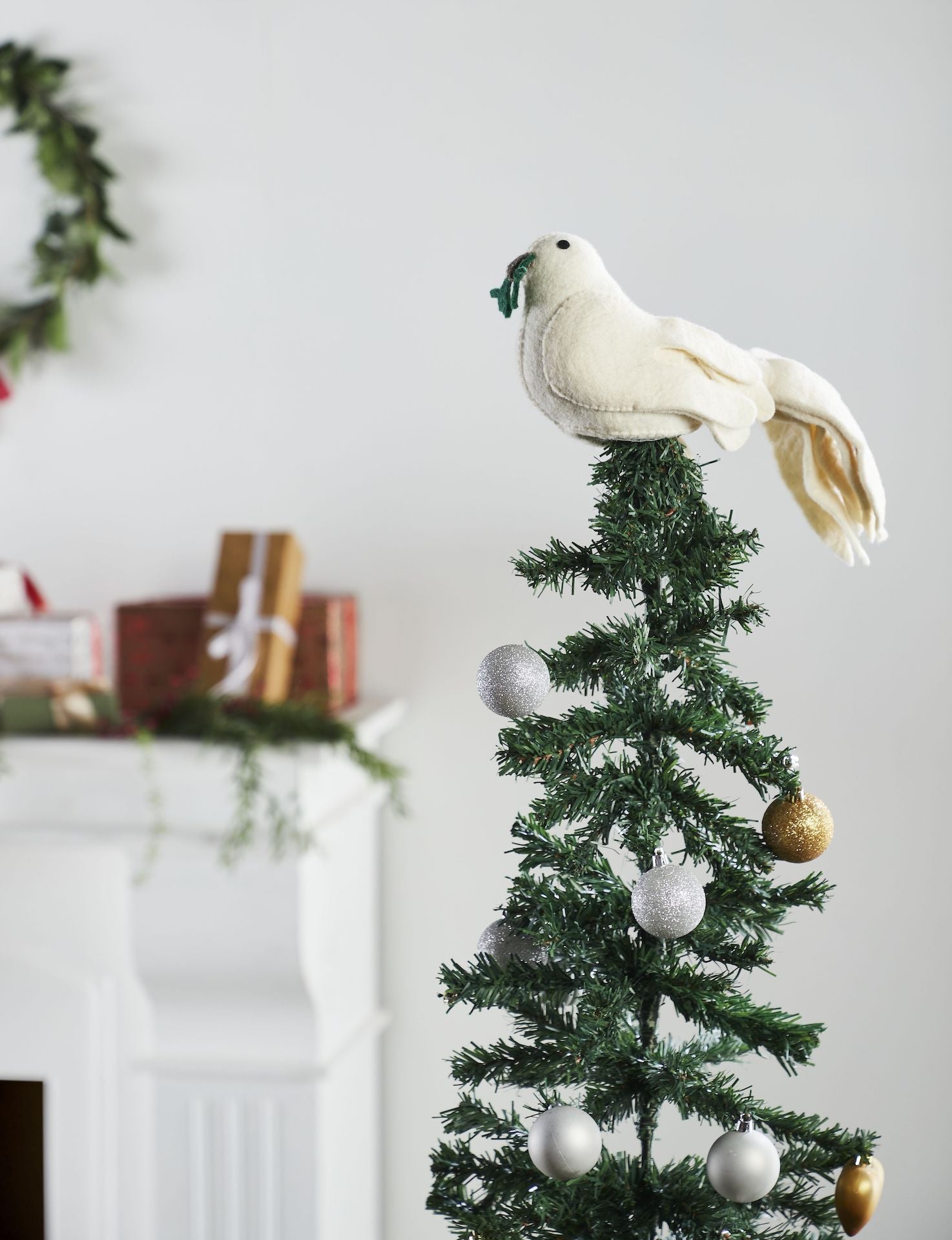 Handmade Hand Felted Wool Christmas Tree Topper - Dove