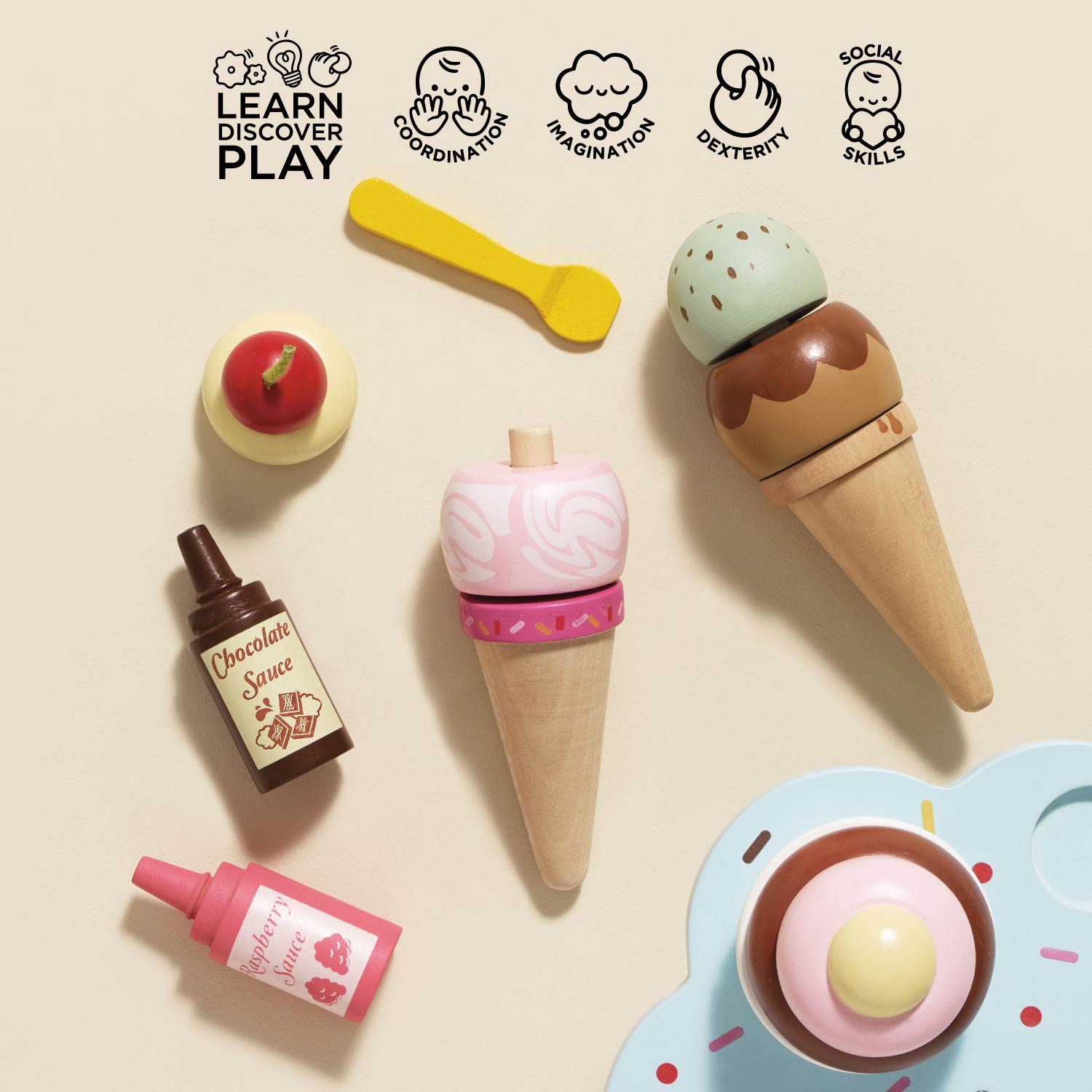 Wooden Ice Cream Stand & Toppings
