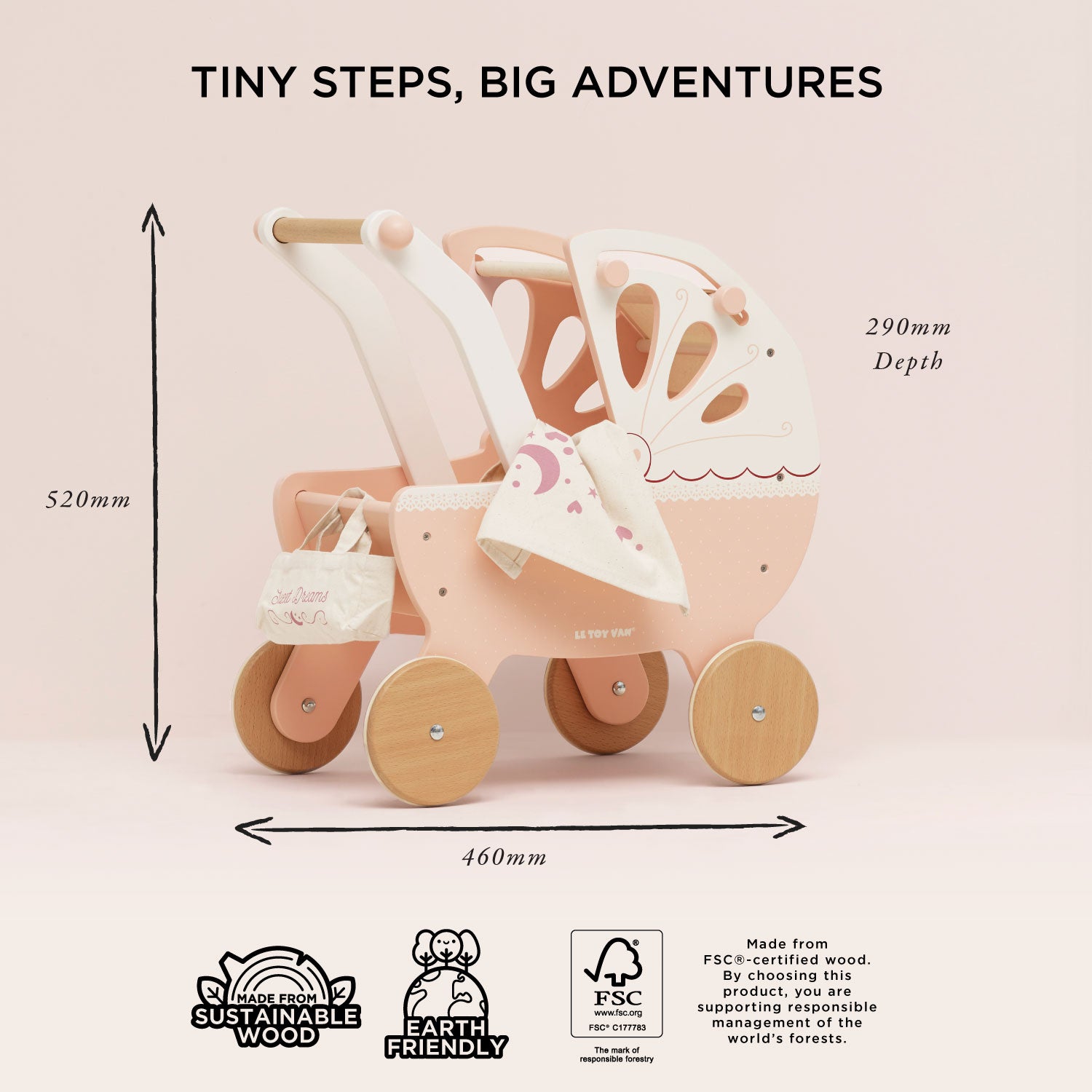 Retro Wooden Doll Stroller