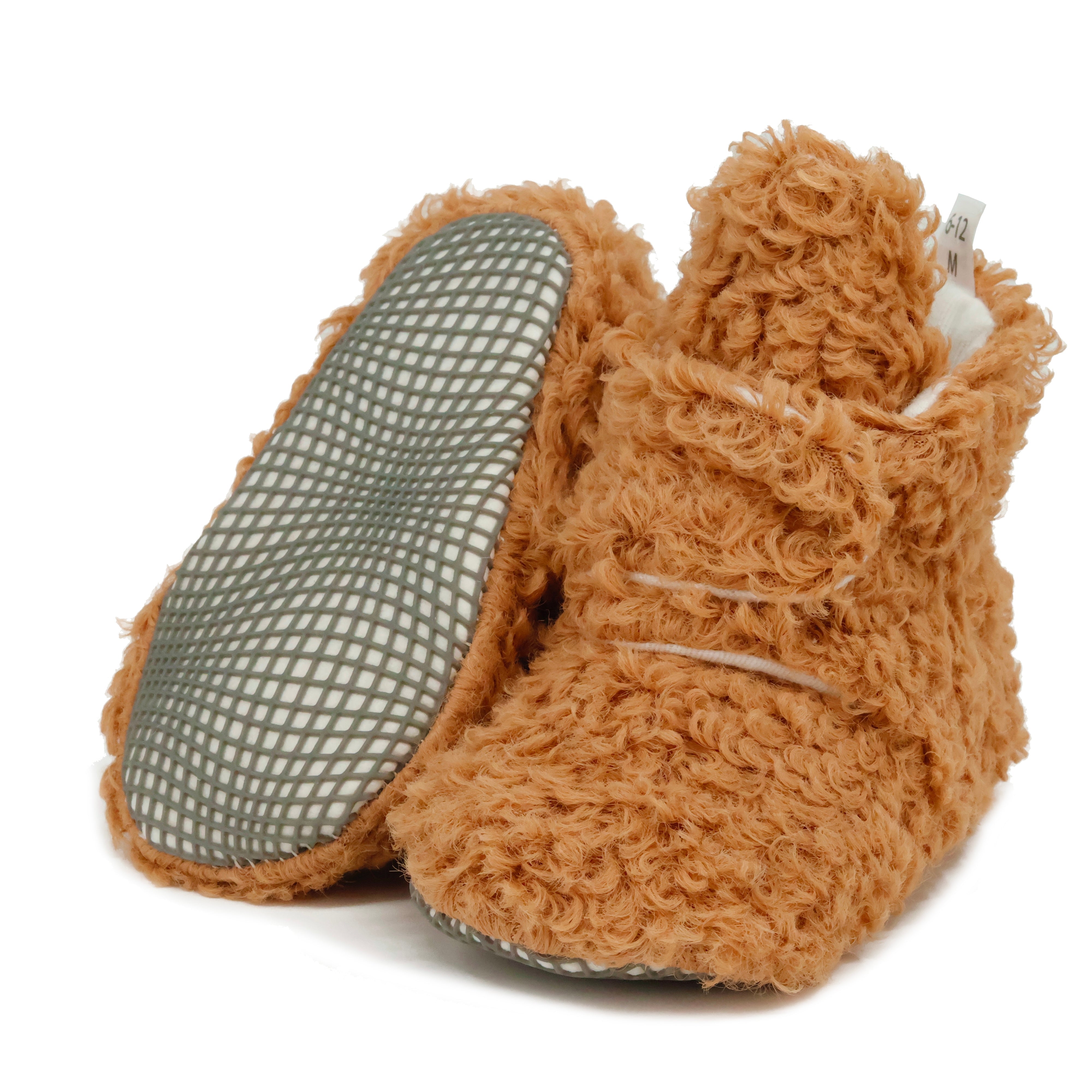 Non-slip Sole, Organic Cotton Inner Lining,newborn Shoes ,tedy Booties, Light Brown Baby Booties