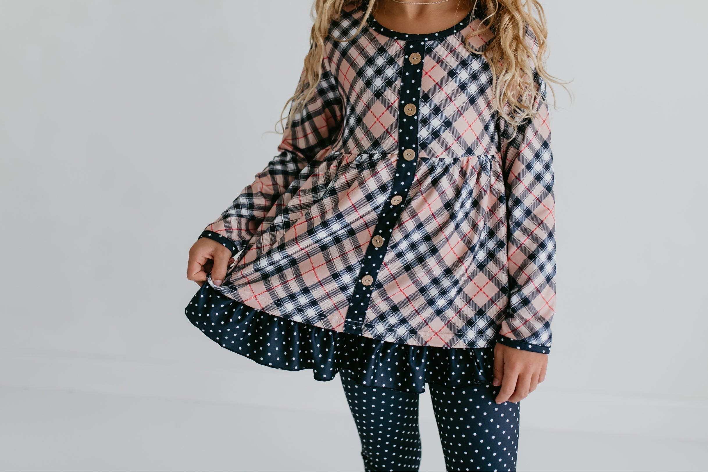 Tan Plaid Button Set