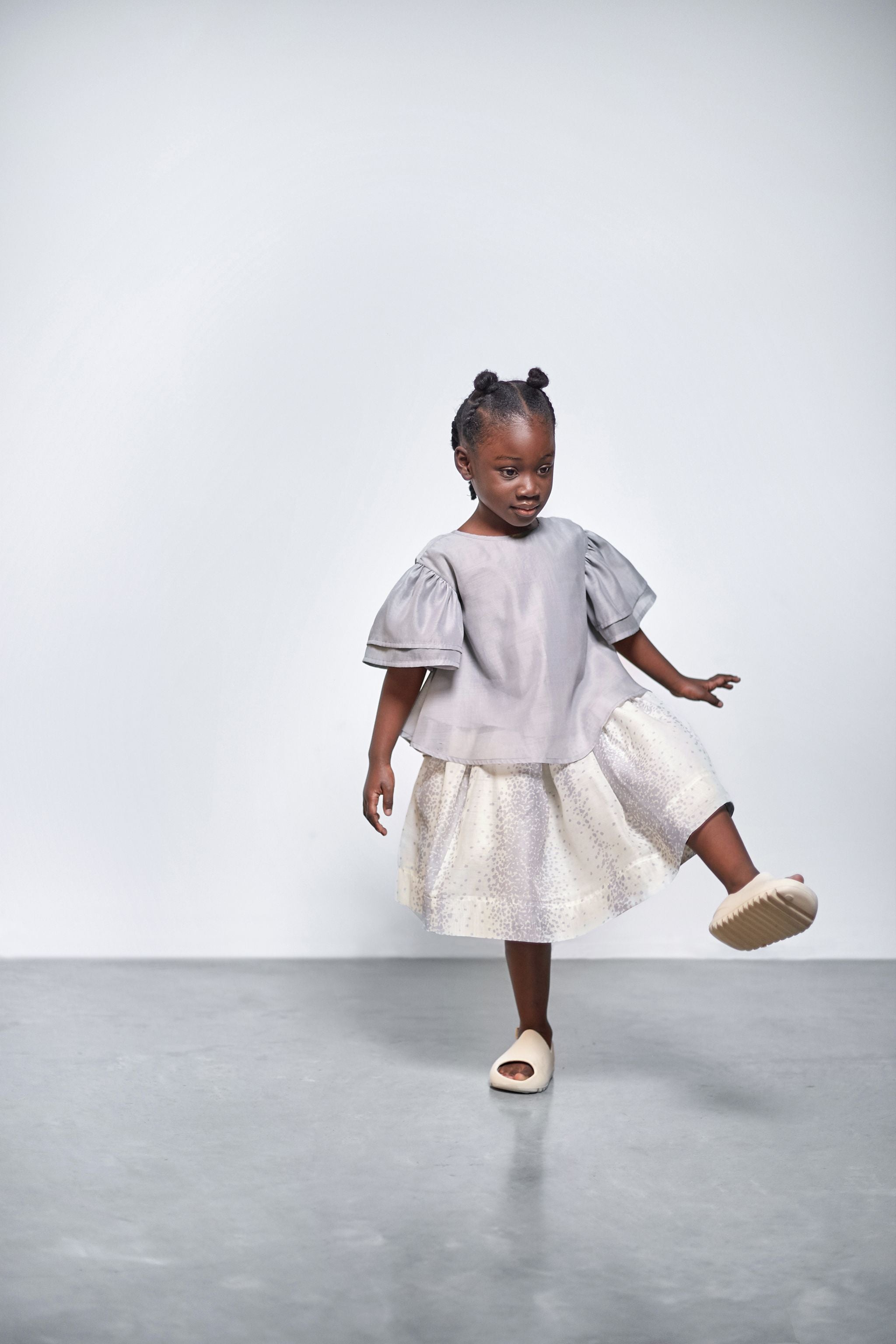 Girls Organza Layered Flared Top | Grey