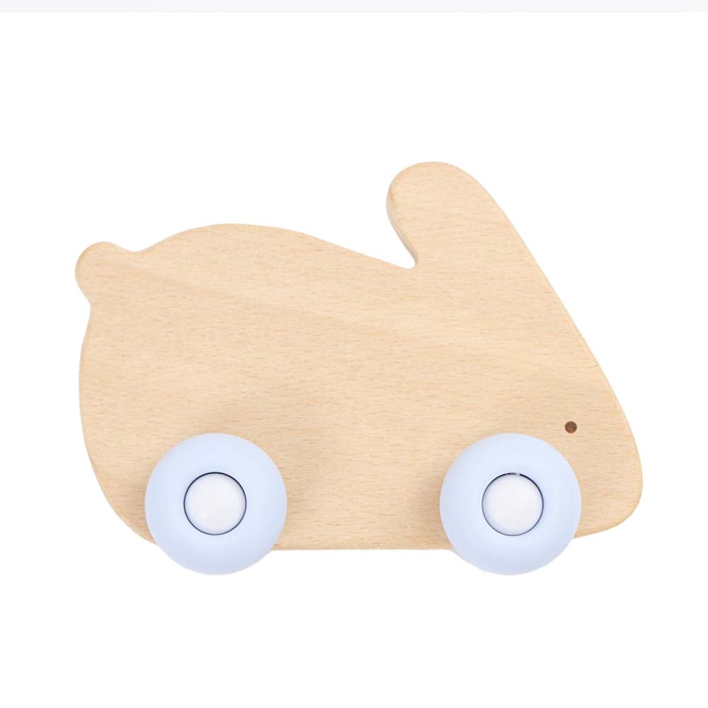 Blue Bunny Silicone + Wood Teether With Wheels