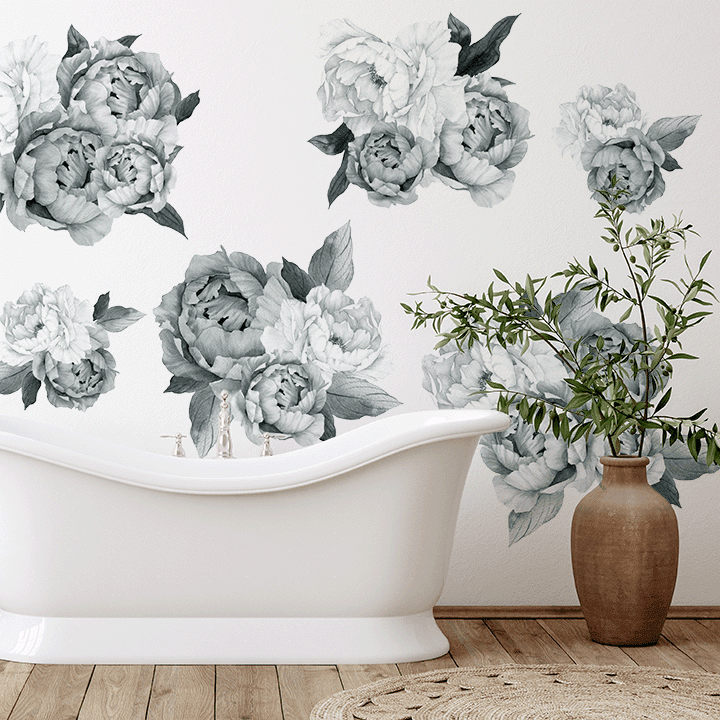 Midnight Peony Wall Decal Clusters