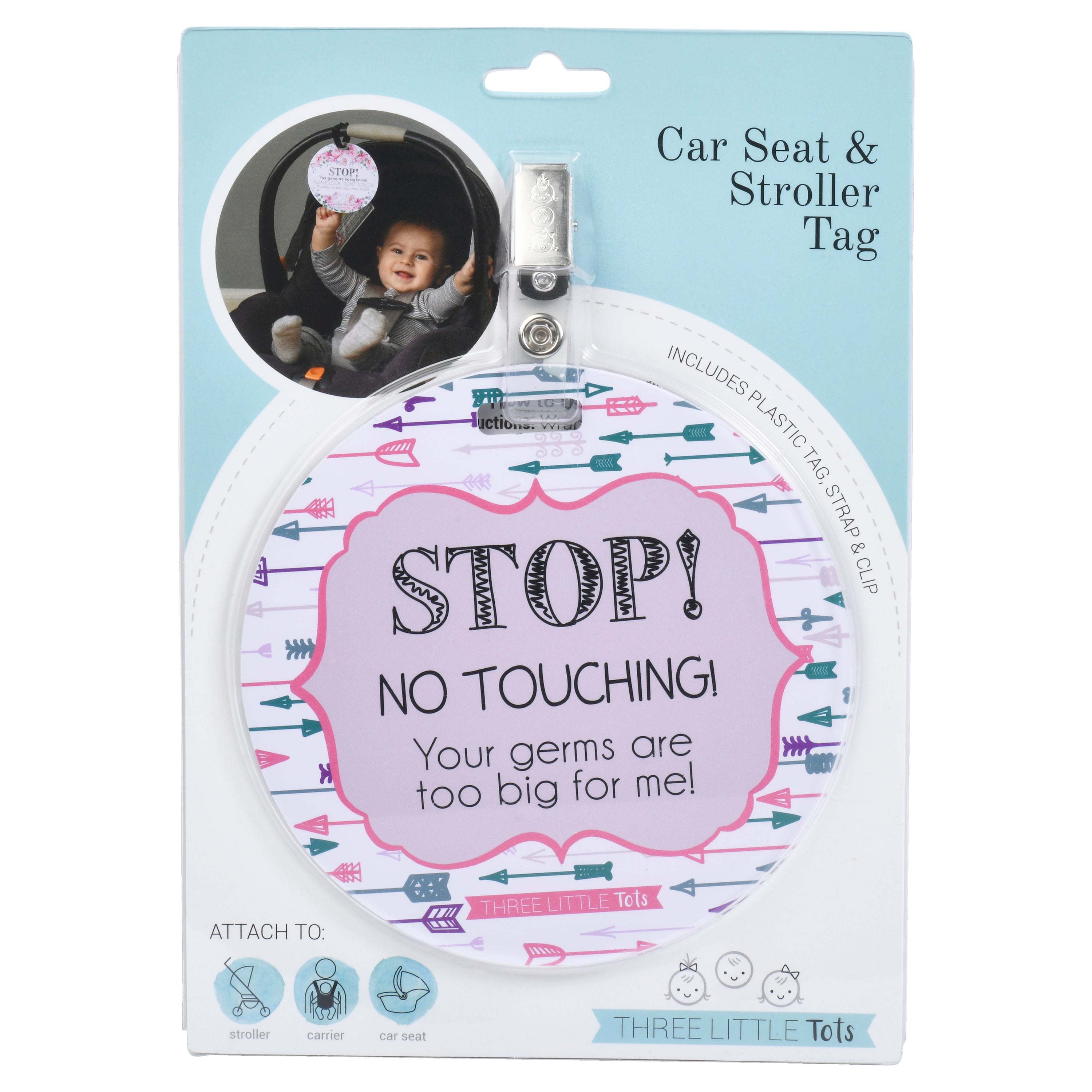 Girl Arrows Stop No Touching Newborn Baby Car Seat Sign Tag
