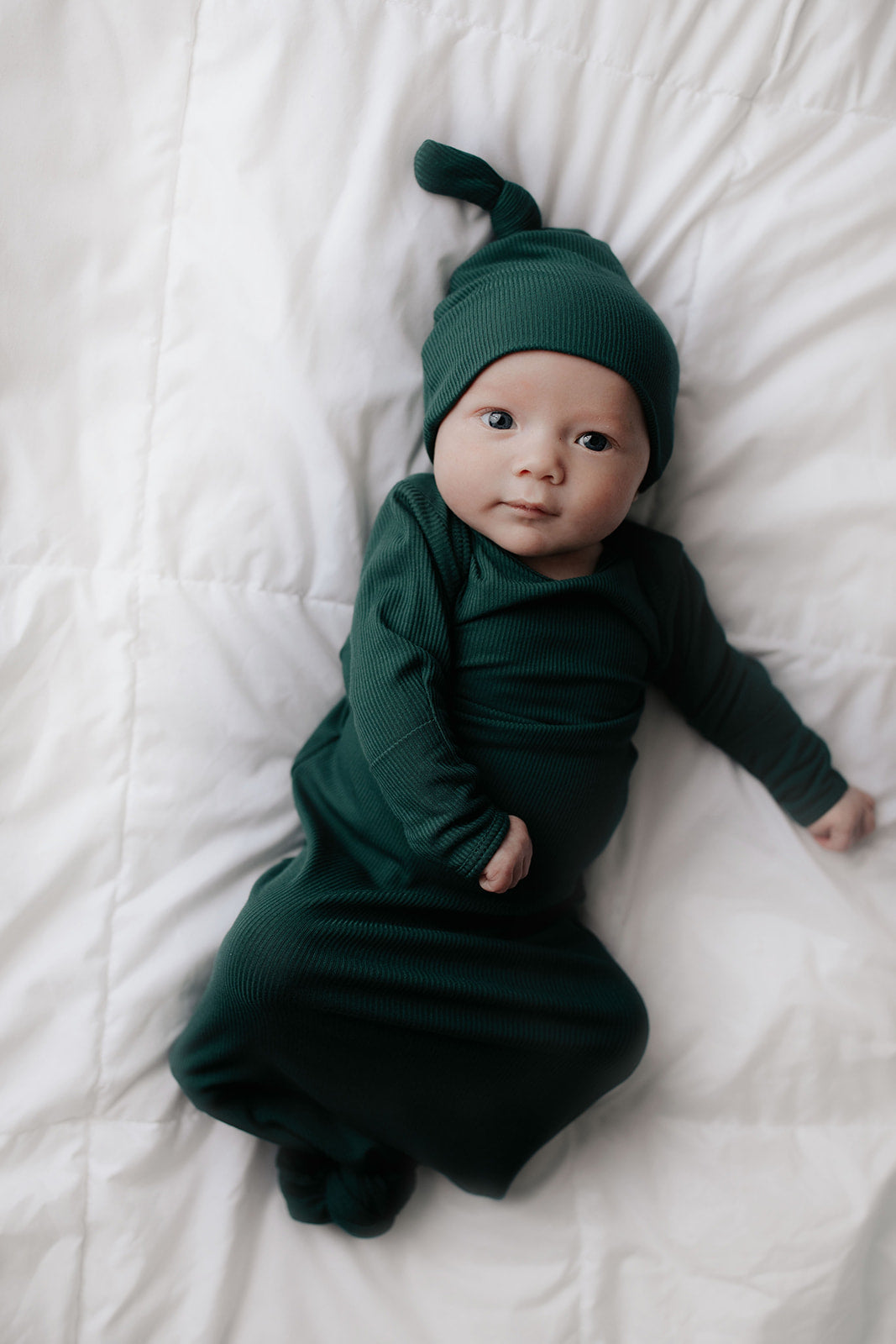Forest Green Knotted Newborn Baby Gown
