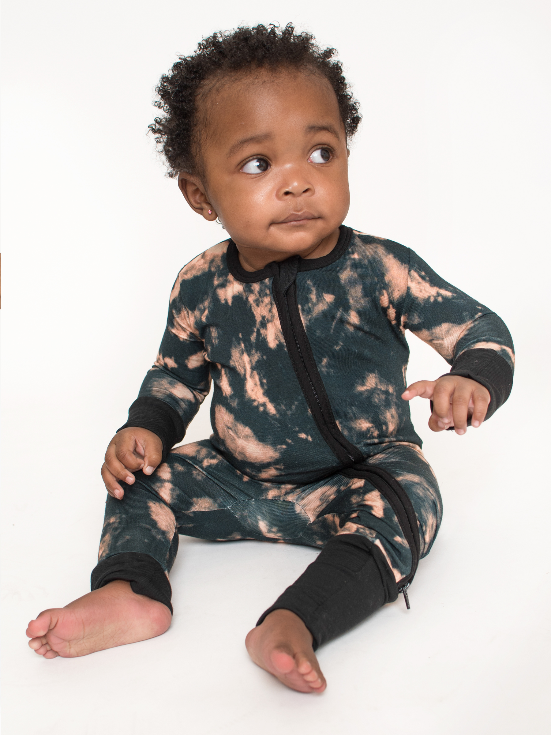Black Tie-dye Zip Romper