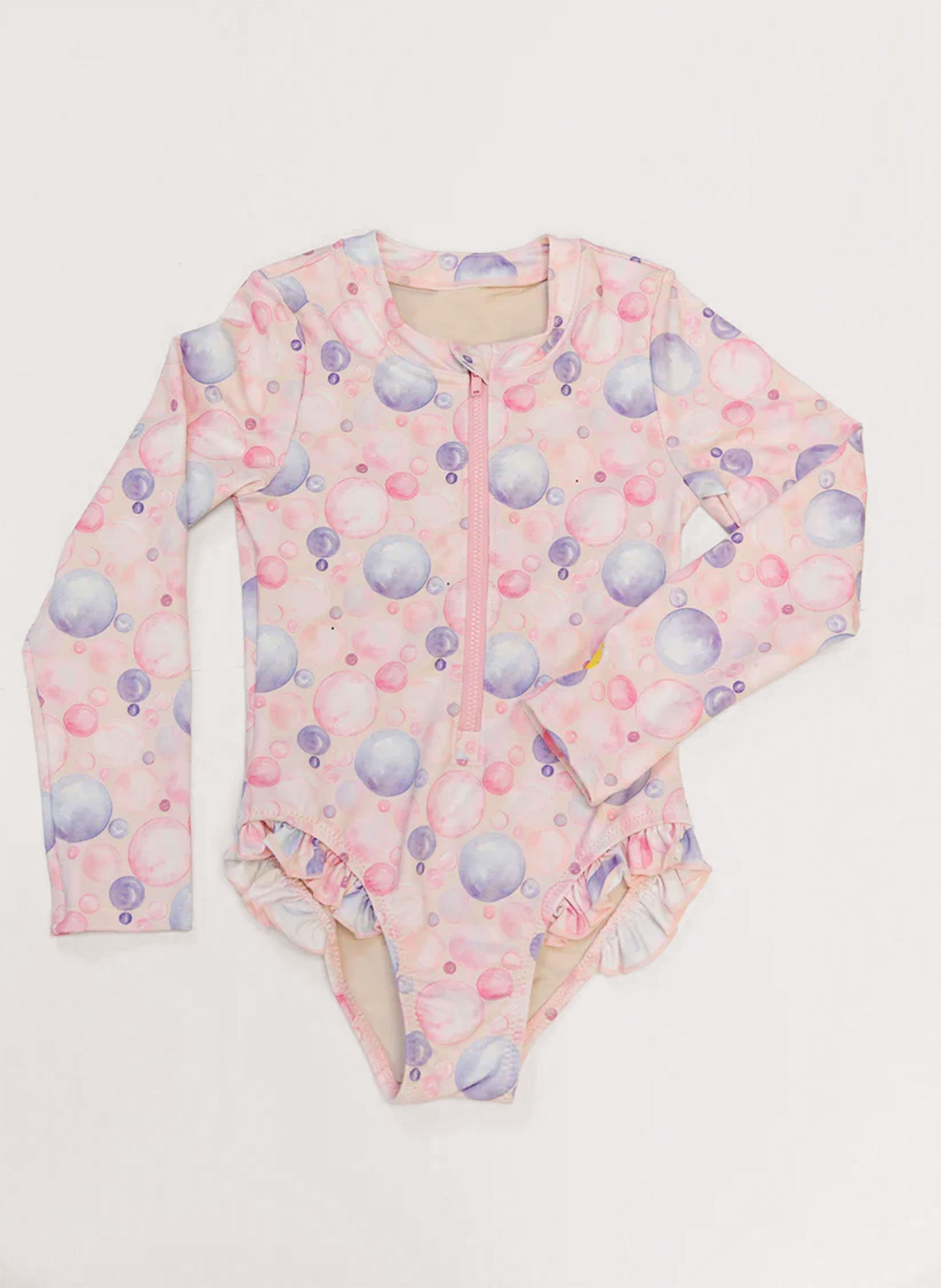 Girl's Rashguard Swimsuit - Pink Bubbles