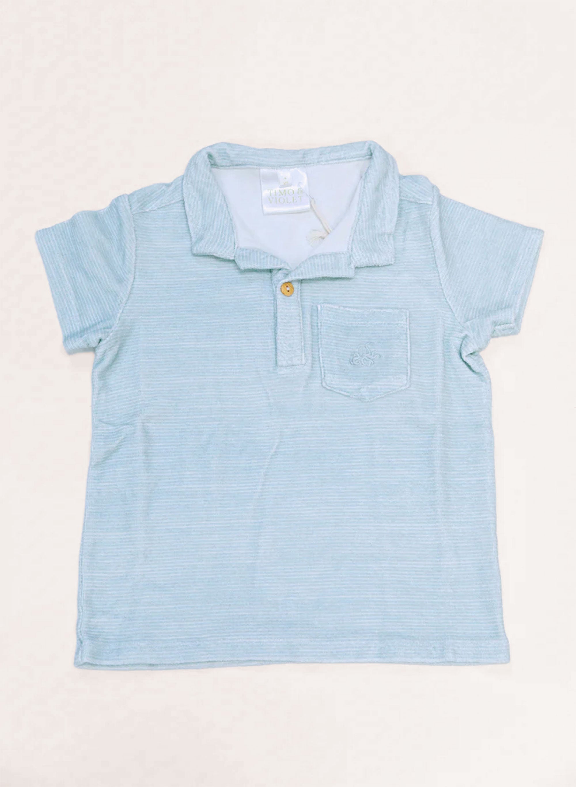 French Terry Polo - Misty Blue Stripe
