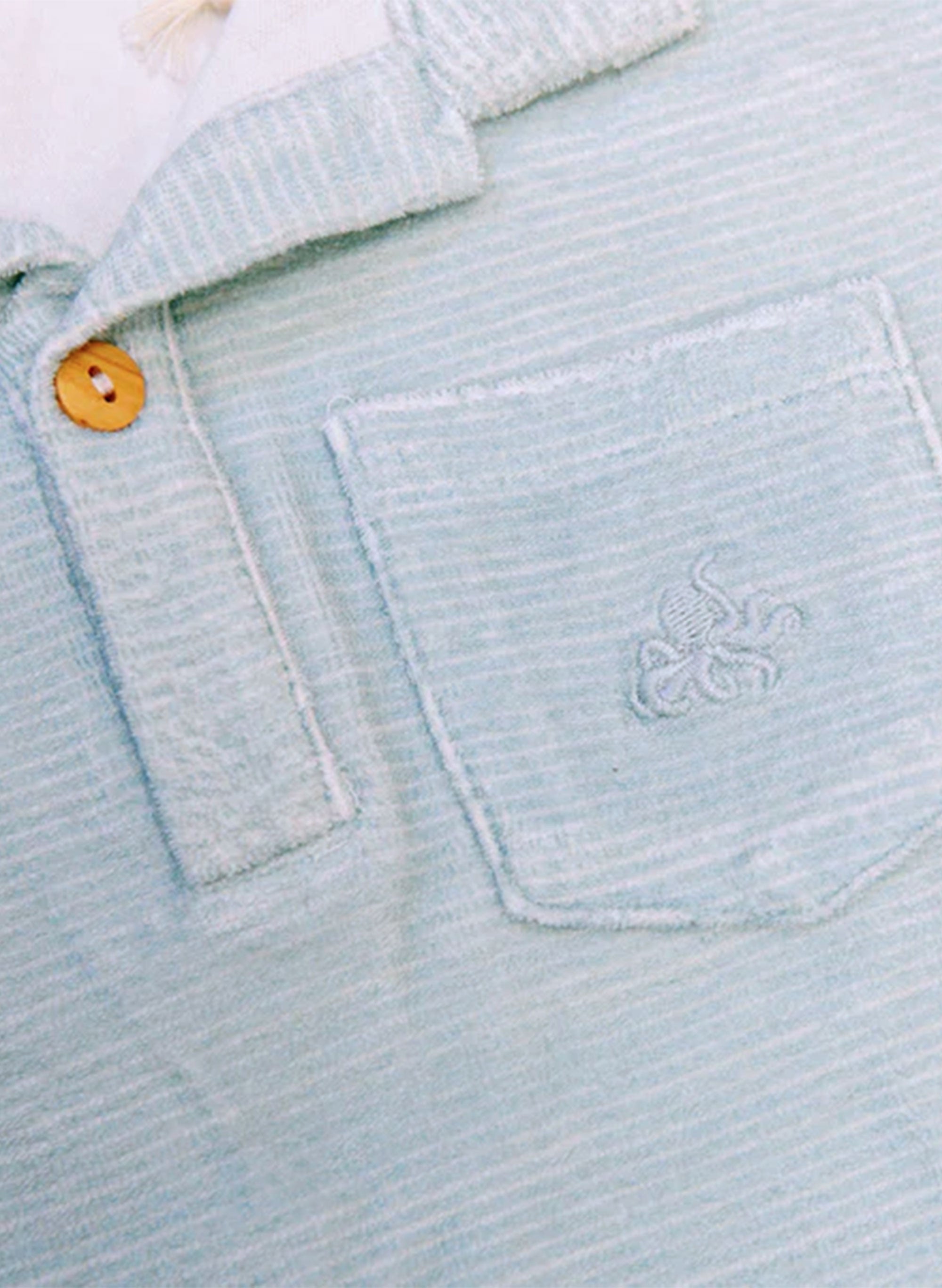 French Terry Polo - Misty Blue Stripe