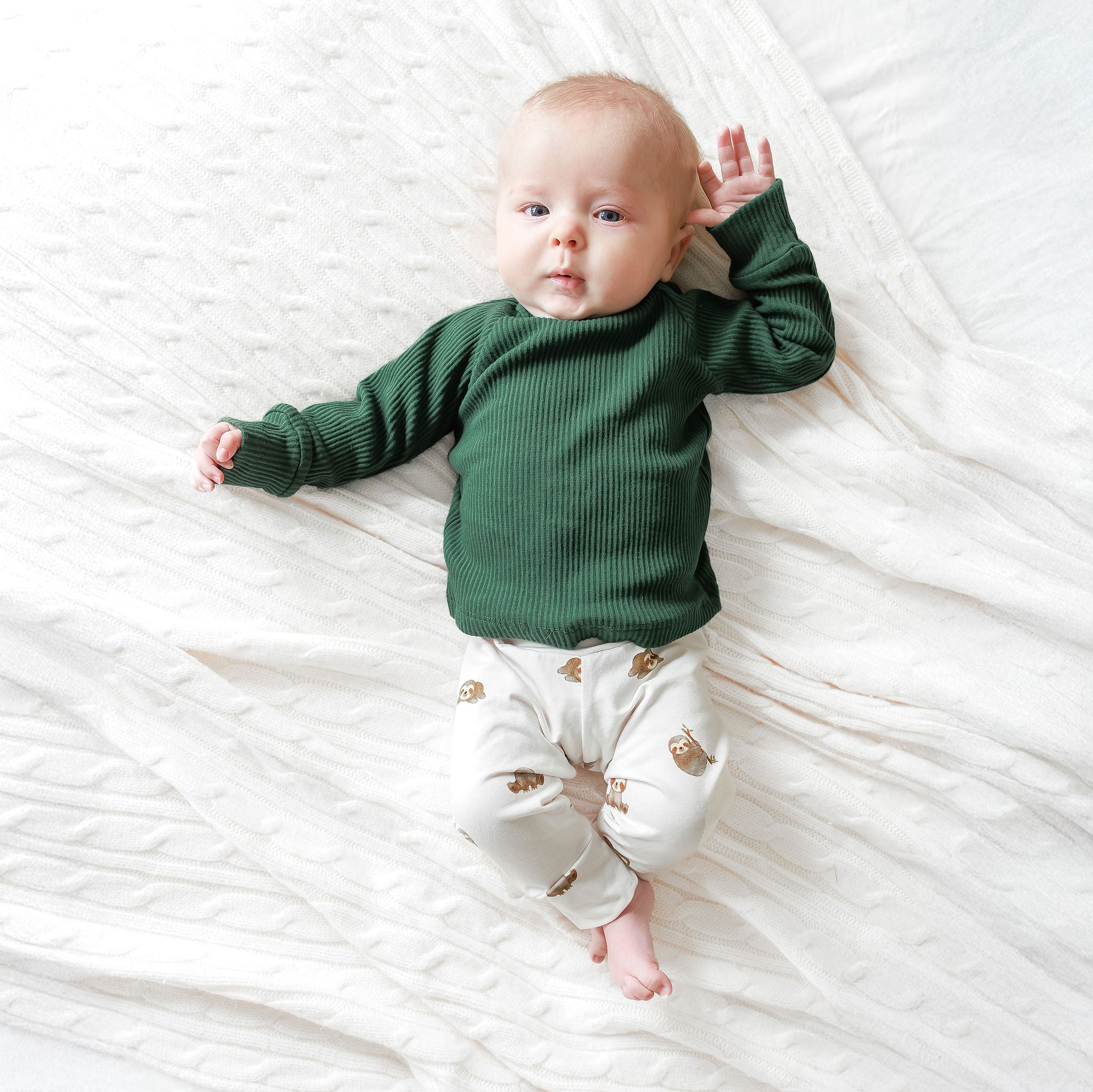 Sloths On Ivory Baby & Toddler Cotton Knit Leggings