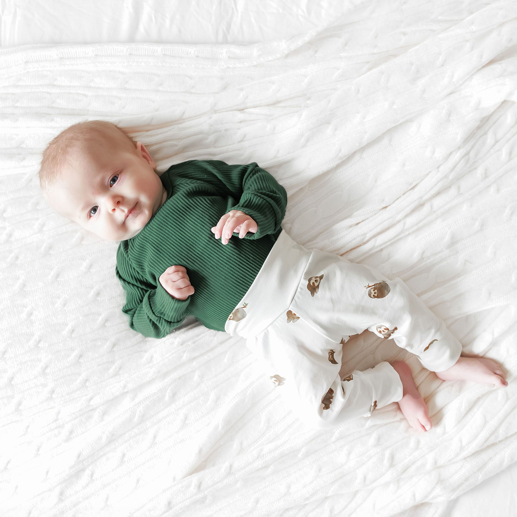 Sloths On Ivory Baby & Toddler Cotton Knit Leggings