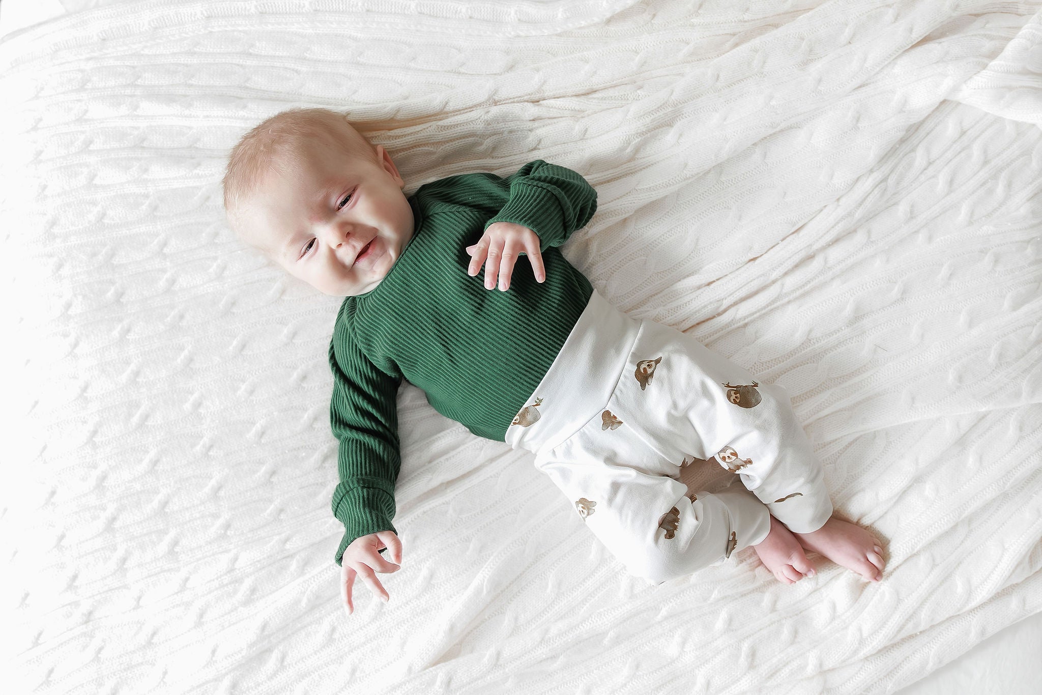 Sloths On Ivory Baby & Toddler Cotton Knit Leggings