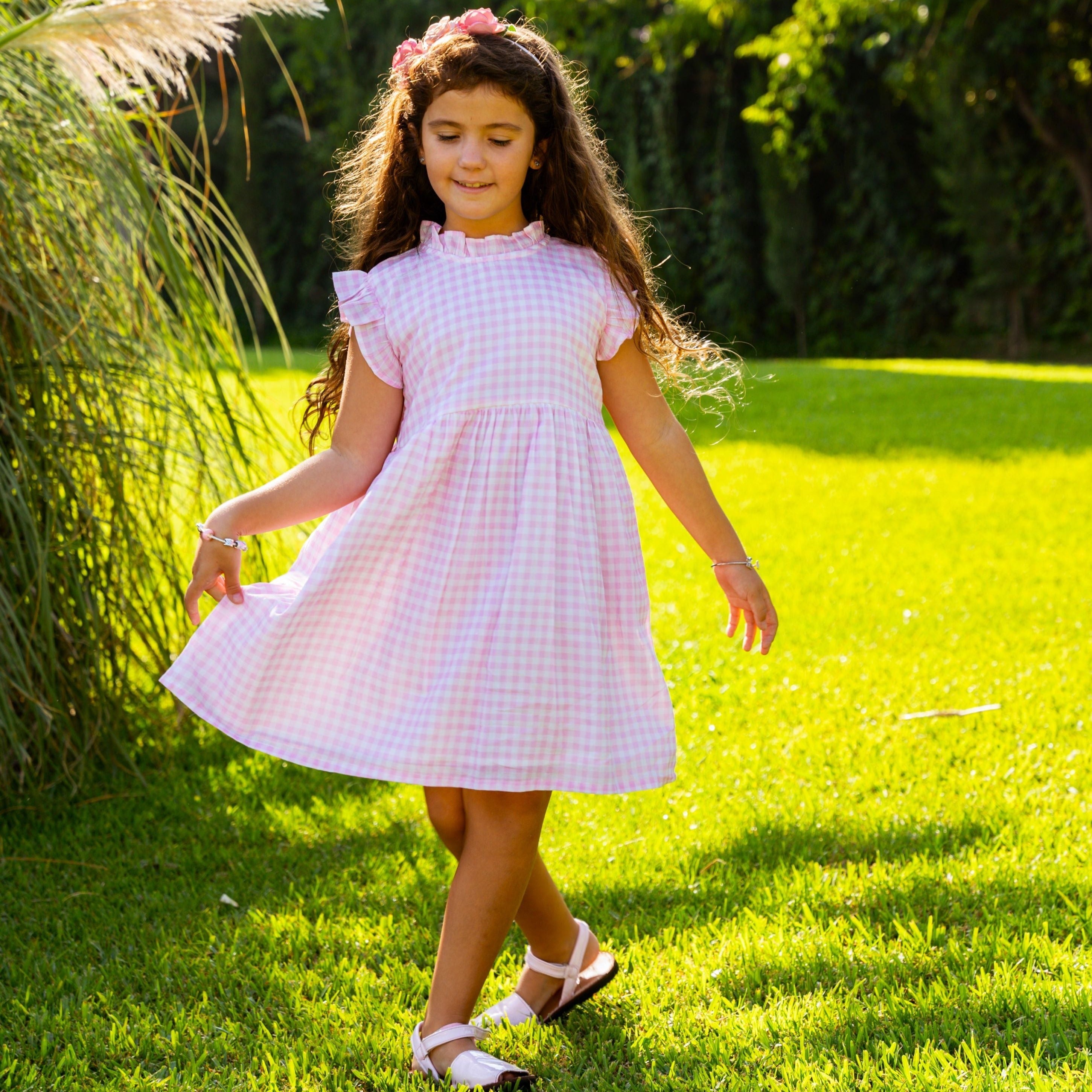 Gingham Pink Ruffle Dress