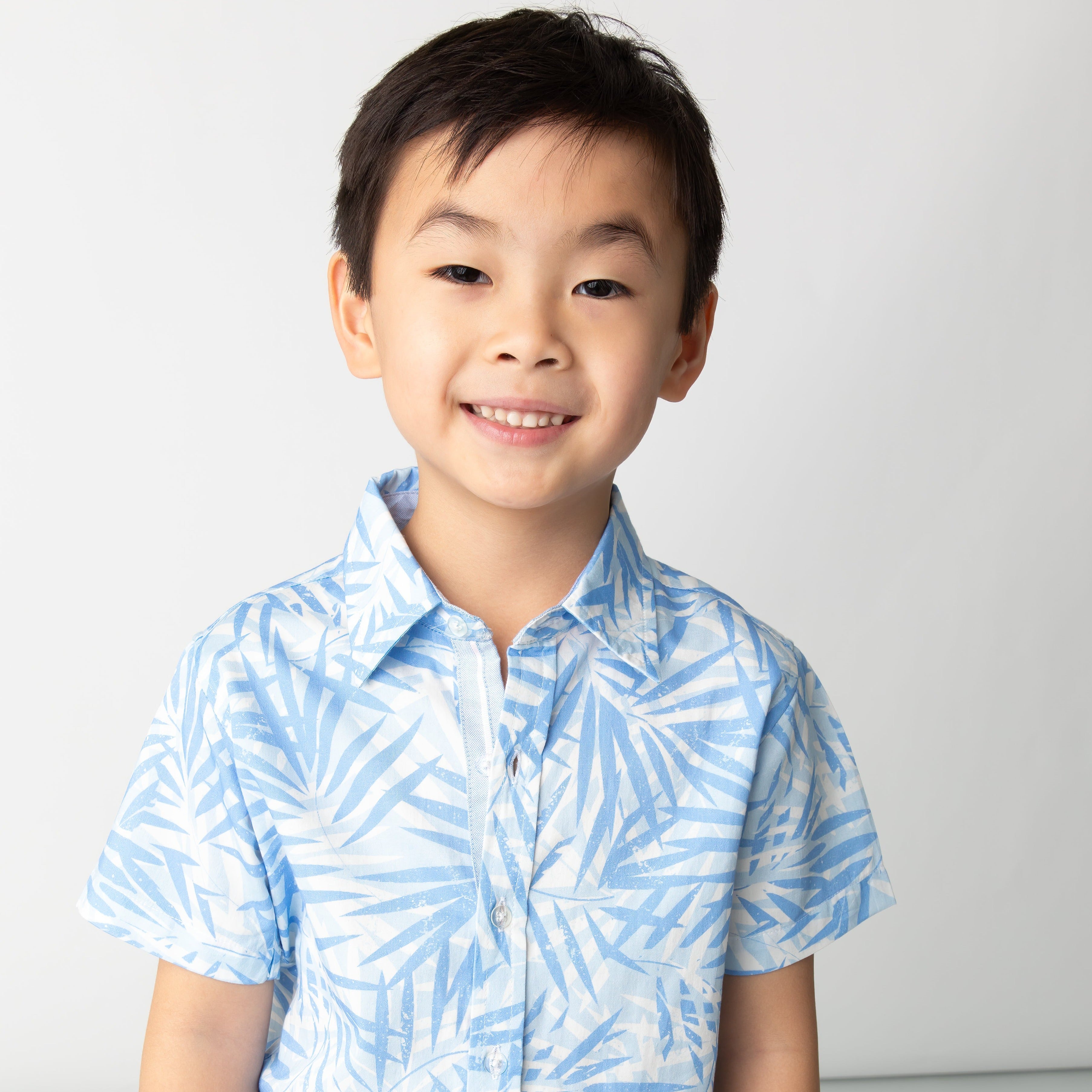 Tropical Palms Blue Shirt In Short Sleeves