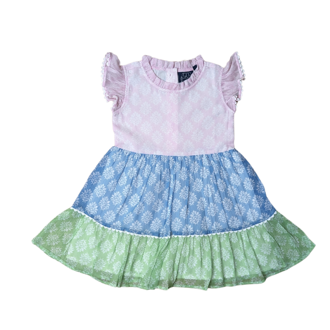 Multi Block Print Ruffle Dress