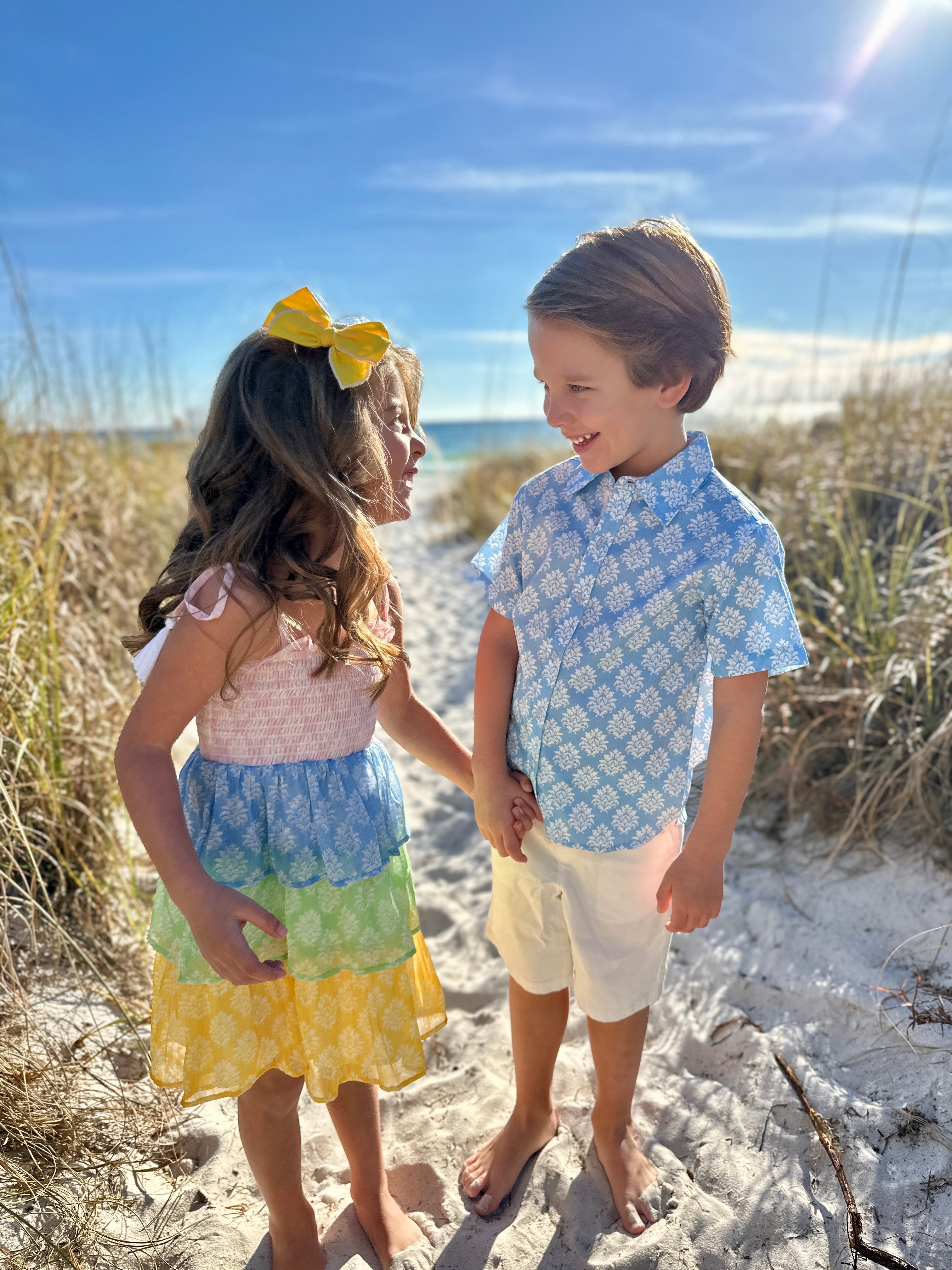 Smock Bodice Tiered Dress Block Print