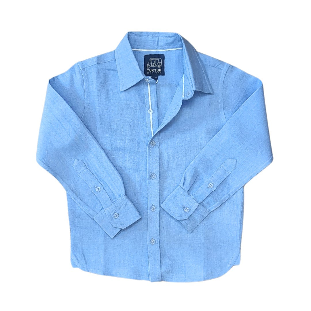 Blue Linen Shirt In Long Sleeves