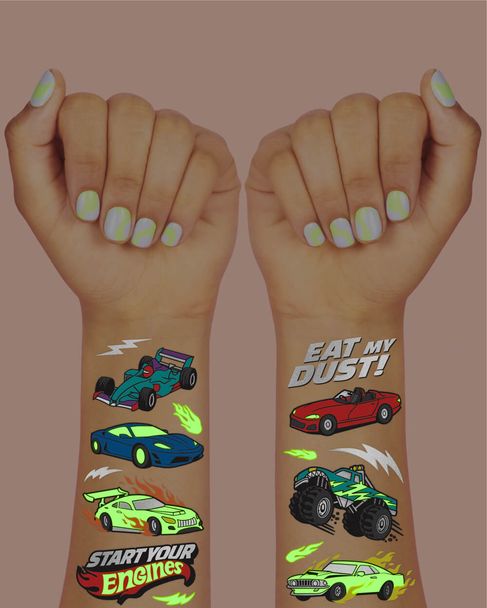 Vroom Vroom Glo Tats - 42 Foil Temporary Tattoos