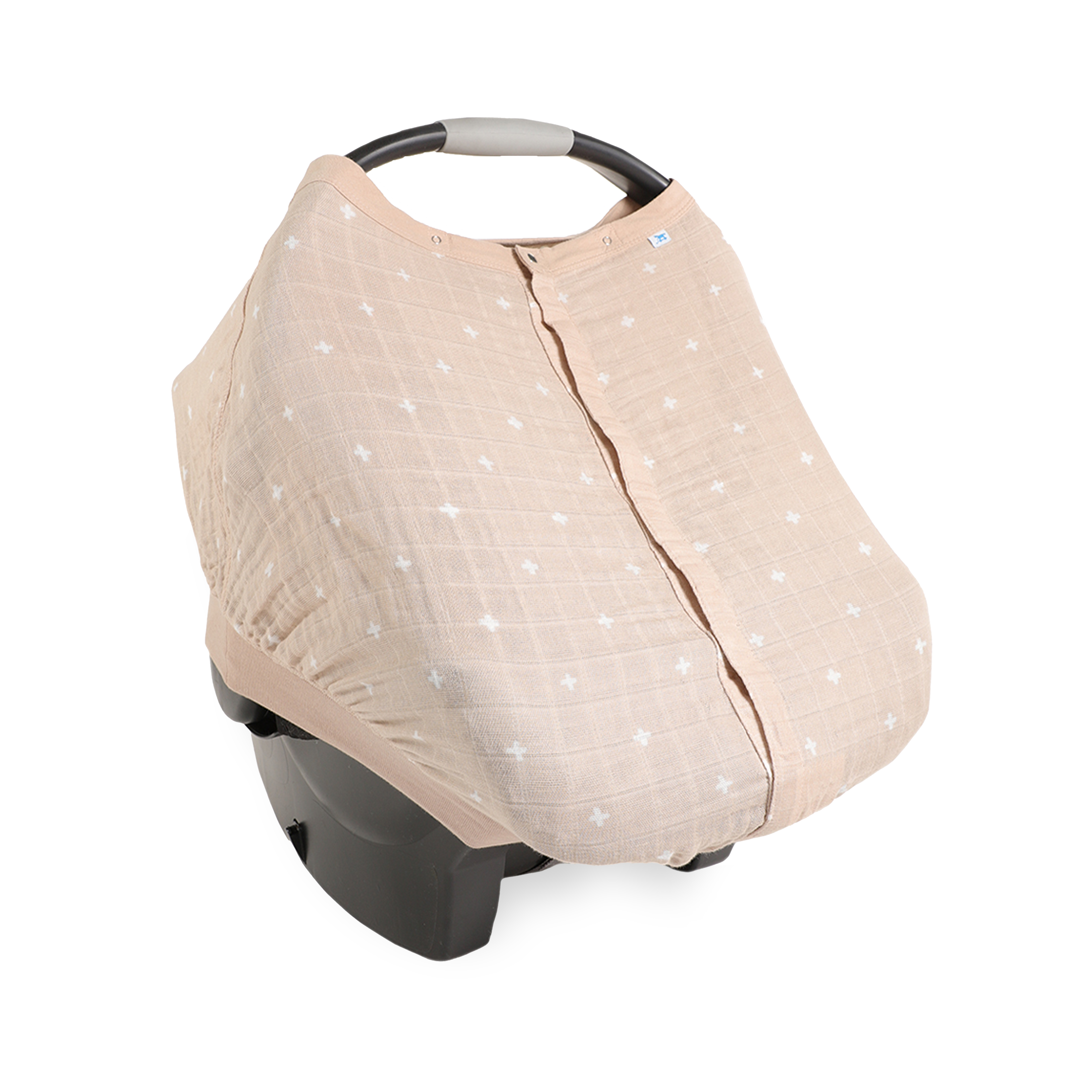 Cotton Muslin Car Seat Canopy - Taupe Cross