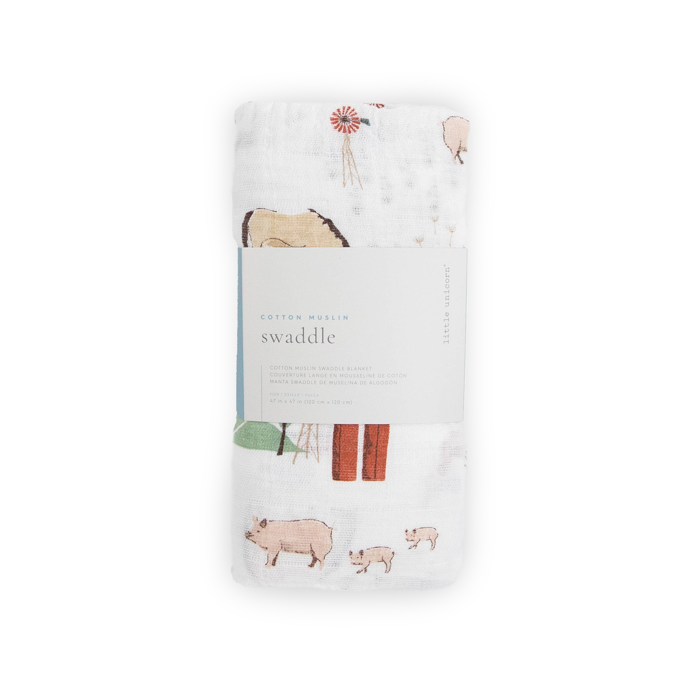 Cotton Muslin Swaddle Blanket - Farmyard