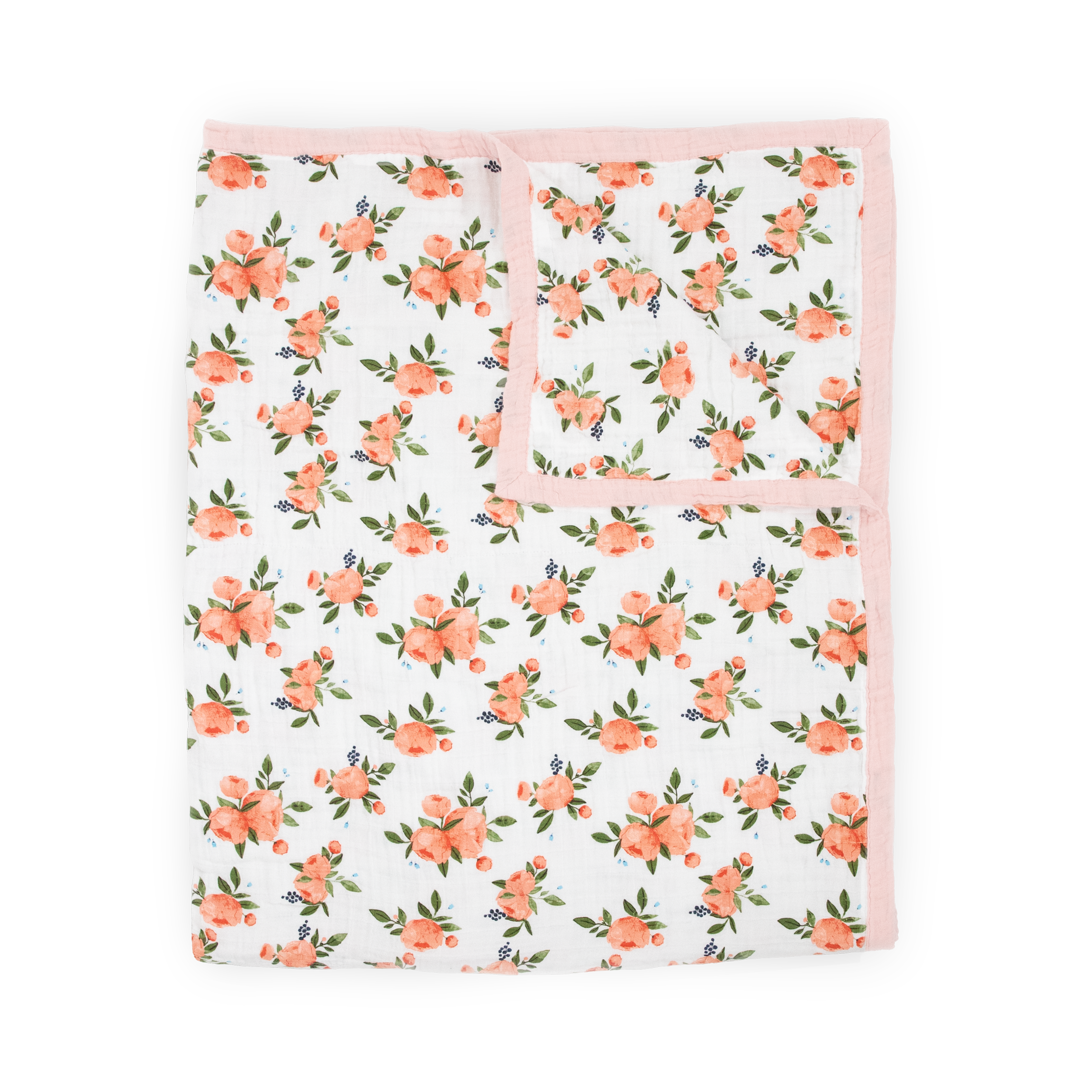 Cotton Muslin Quilted Throw - Watercolor Roses