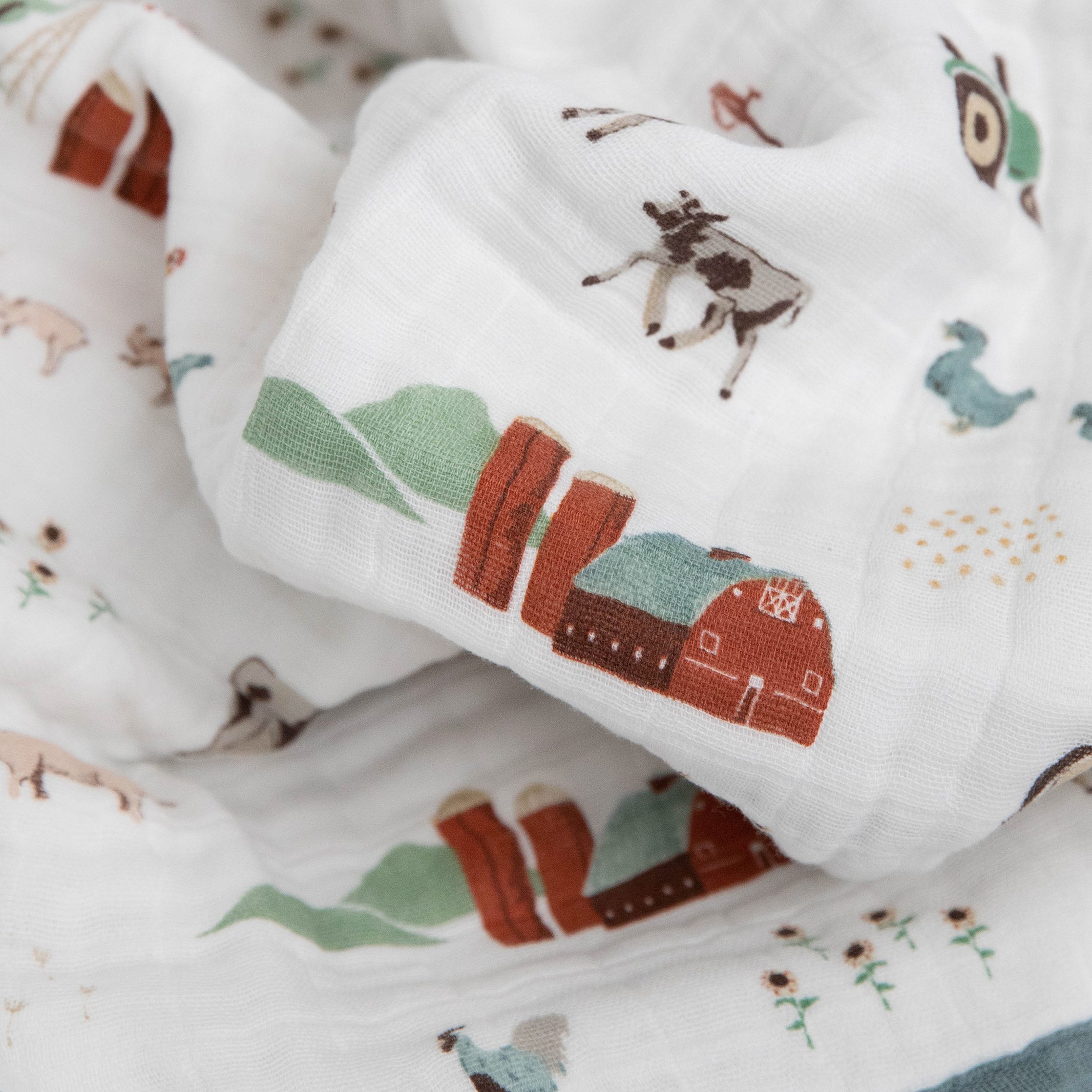 Cotton Muslin Baby Quilt - Farmyard