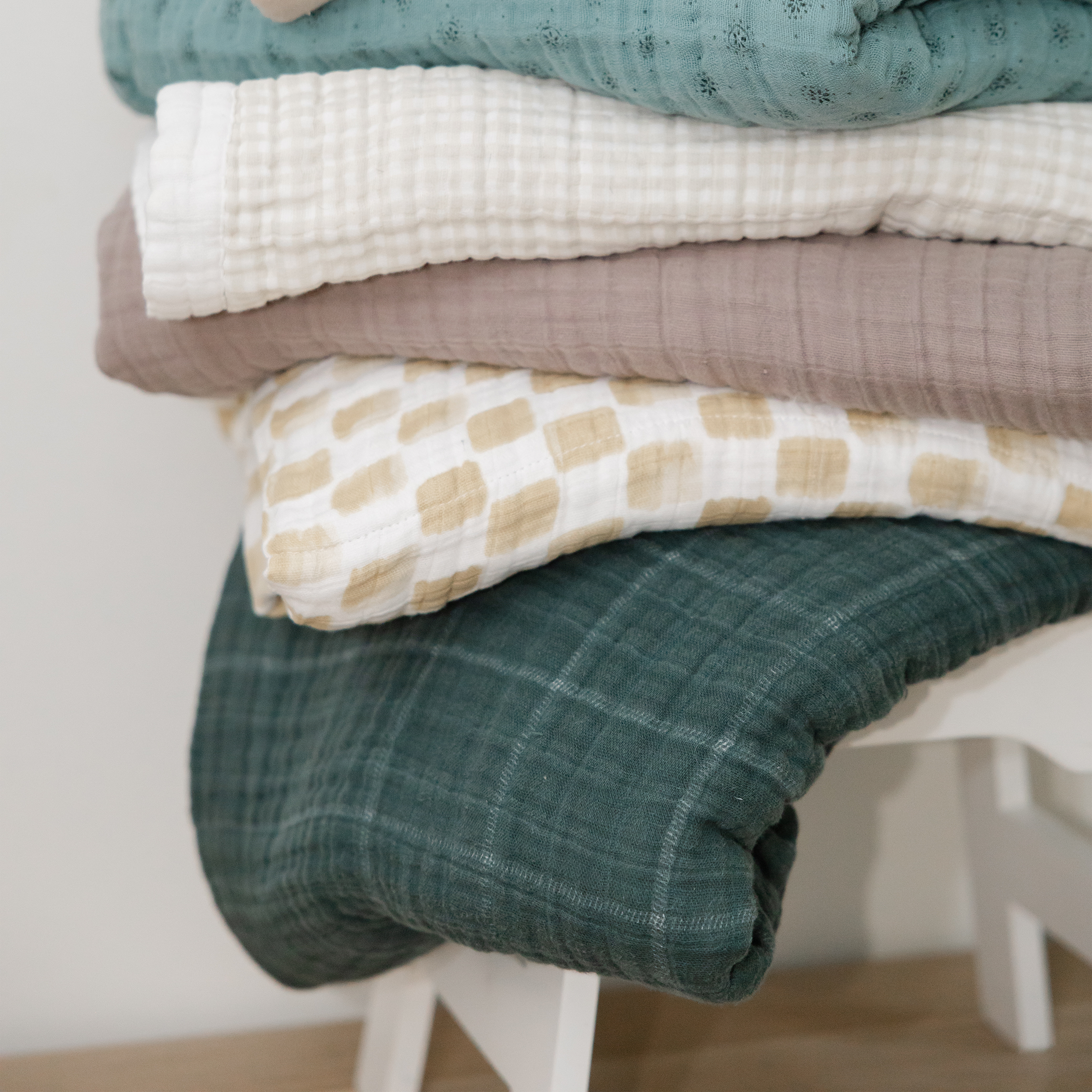 Cotton Muslin Baby Quilt - Evergreen Plaid