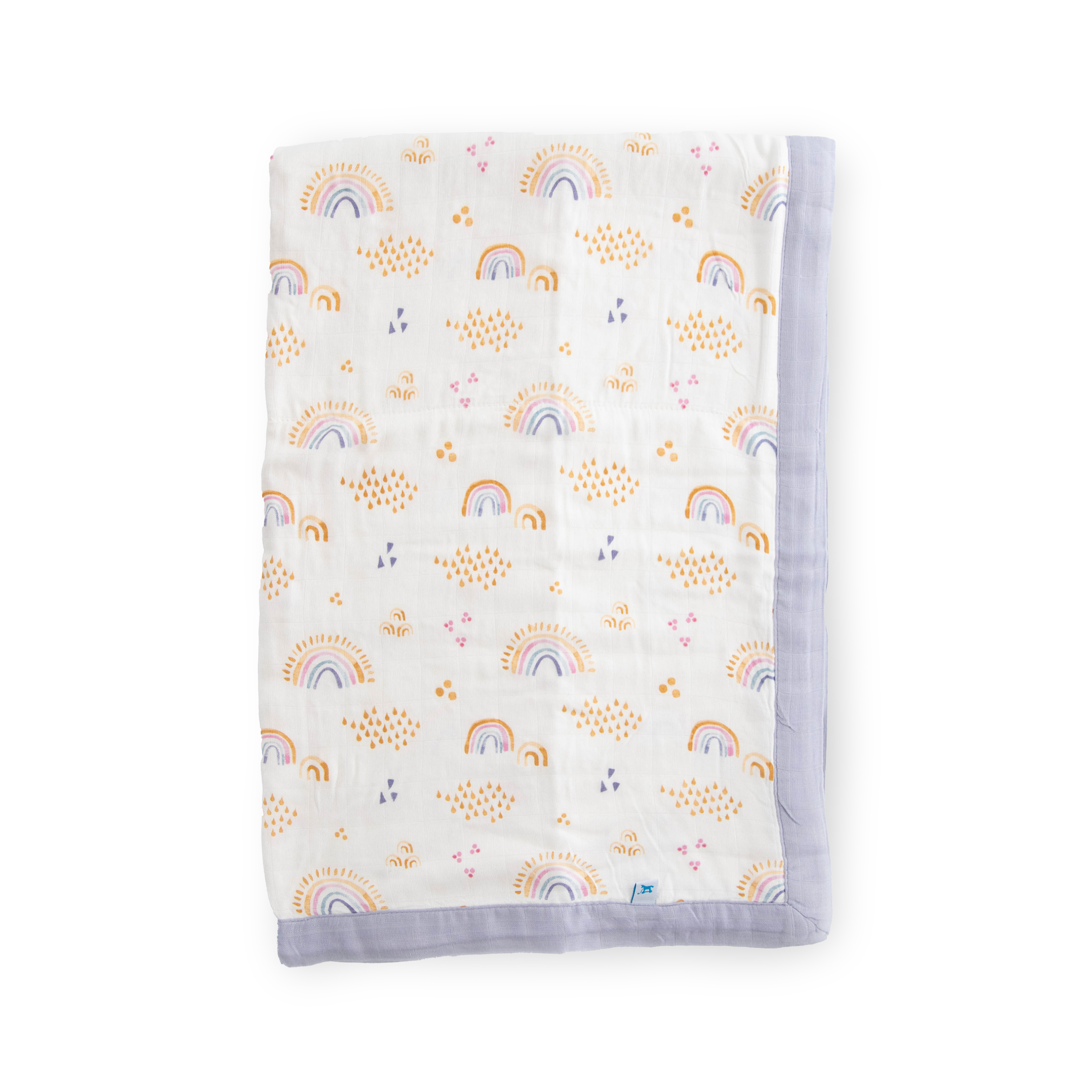 Deluxe Muslin Baby Quilt - Rainbows & Raindrops