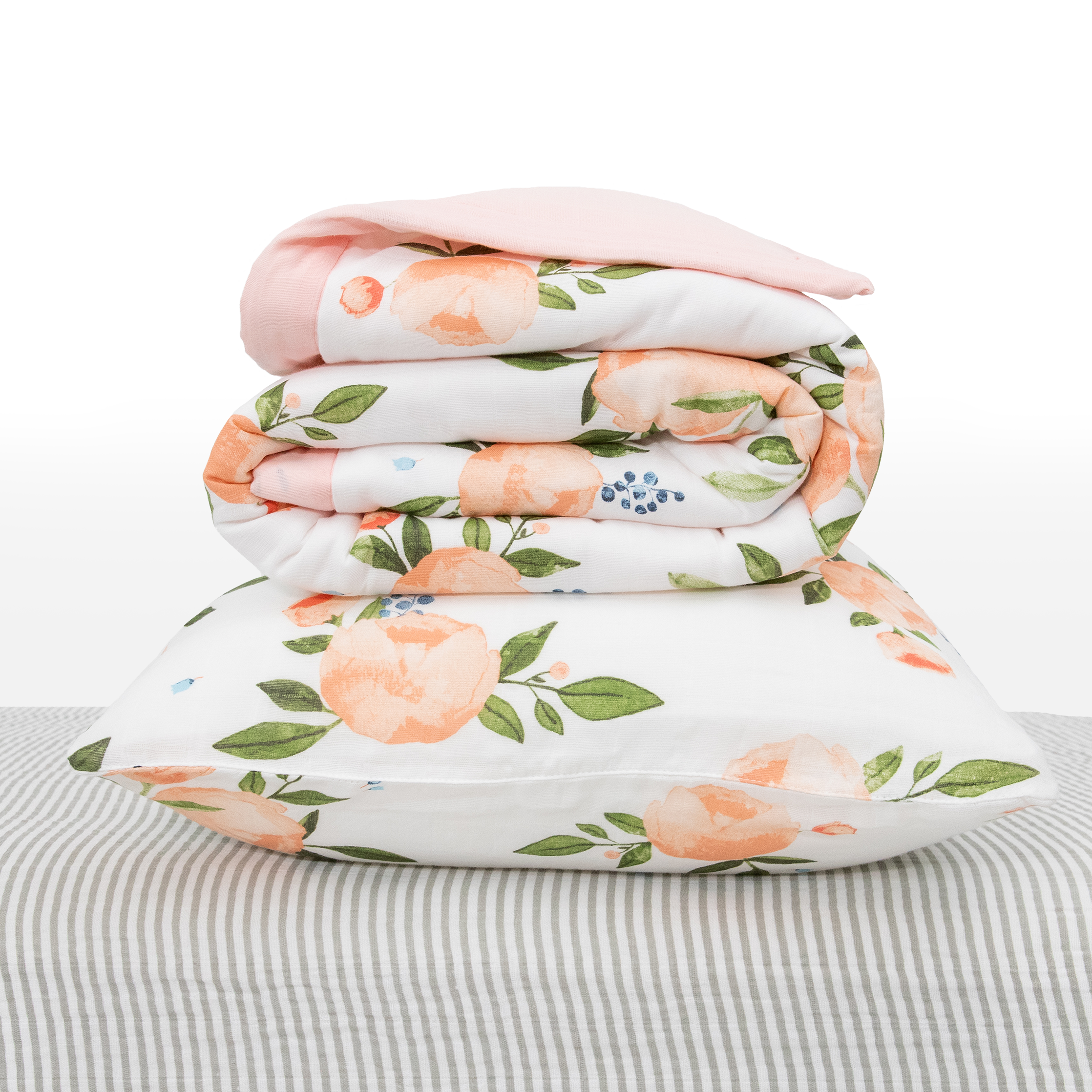 Cotton Muslin Toddler Bedding 3 Piece Set - Watercolor Roses Grande