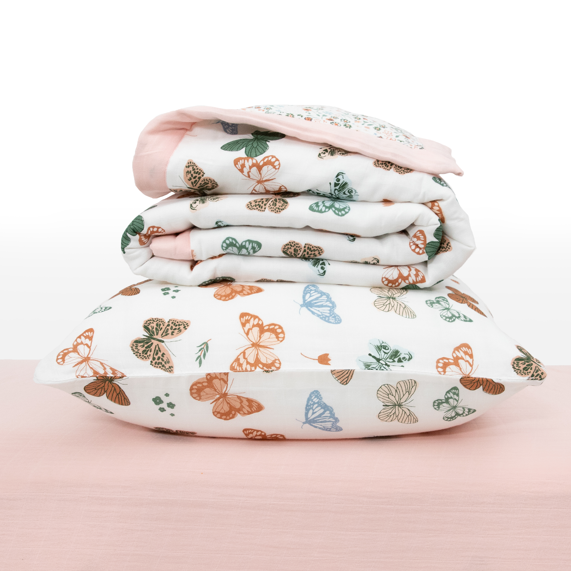 Cotton Muslin Toddler Bedding 3 Piece Set - Butterflies