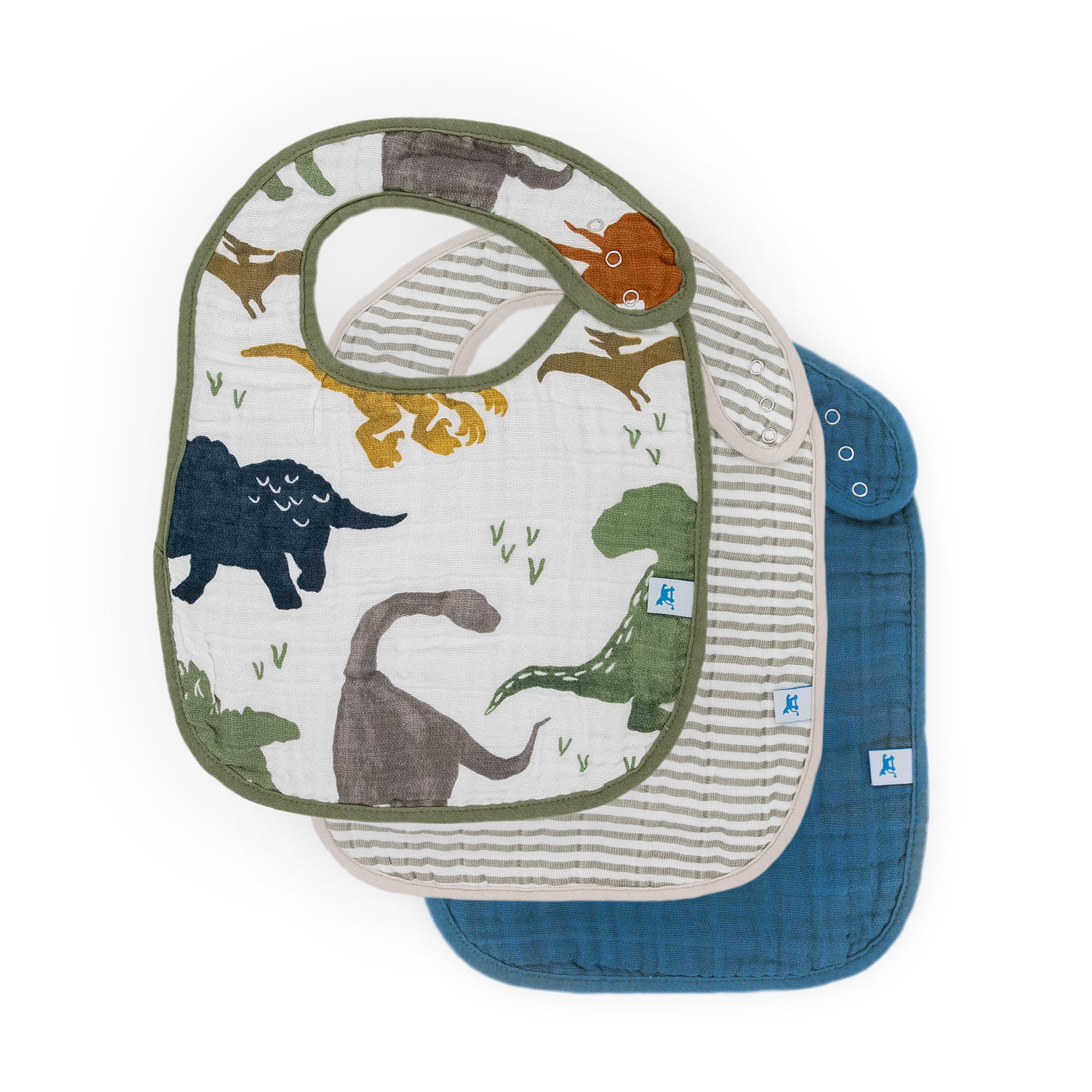 Cotton Muslin Classic Bib 3 Pack - Dino Friends 2