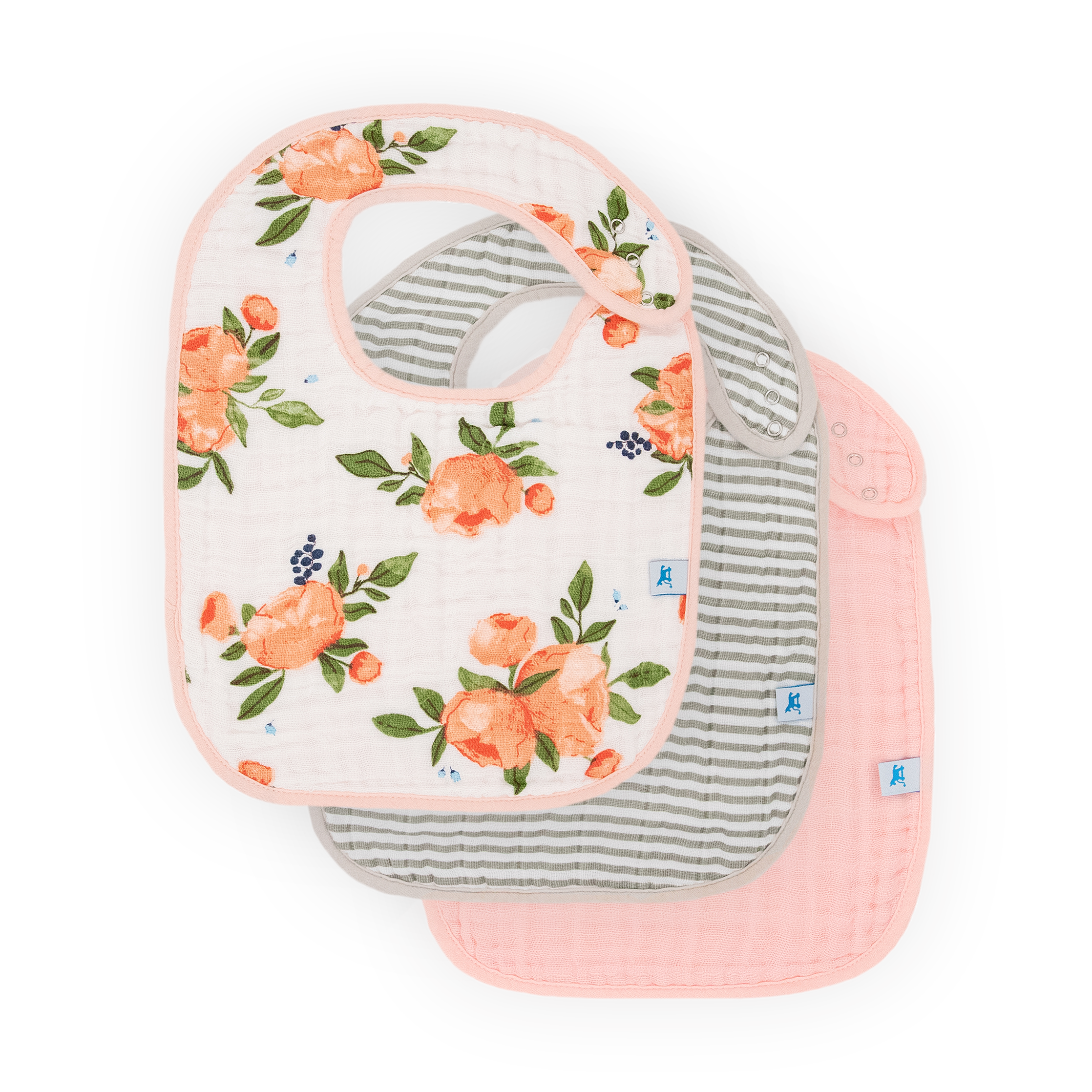 Cotton Muslin Classic Bib 3 Pack - Watercolor Roses