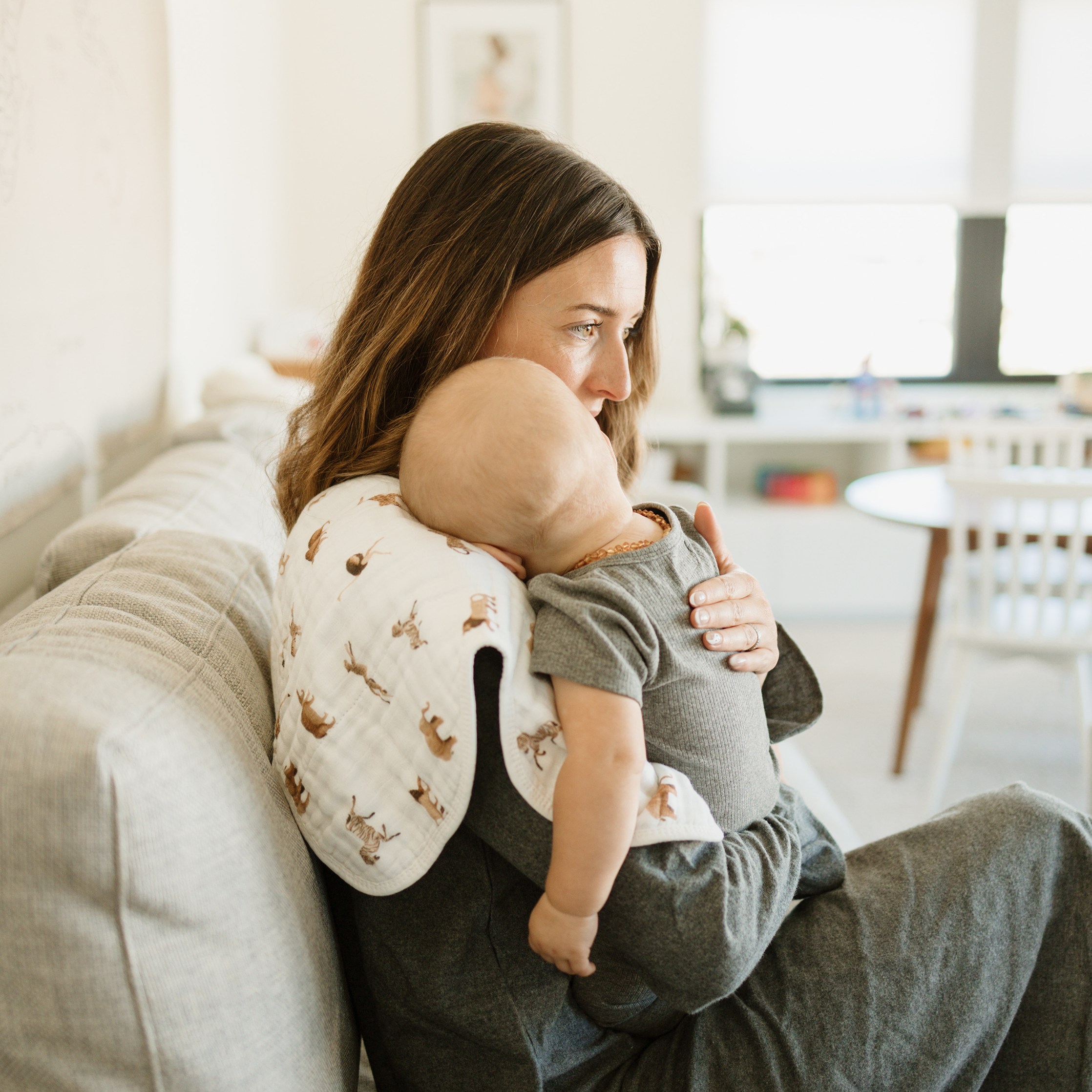 Organic Cotton Muslin Burp Cloth 2 Pack - Animal Crackers + Stillwater Stitch