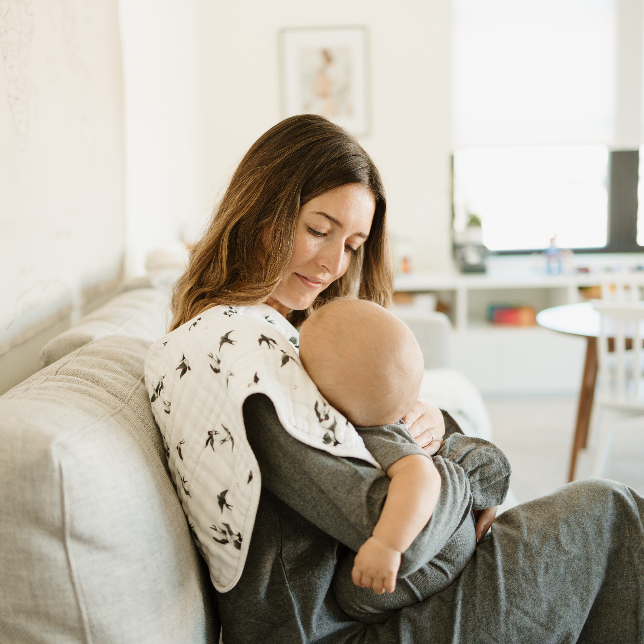 Organic Cotton Muslin Burp Cloth 2 Pack - Swallows + Wheat