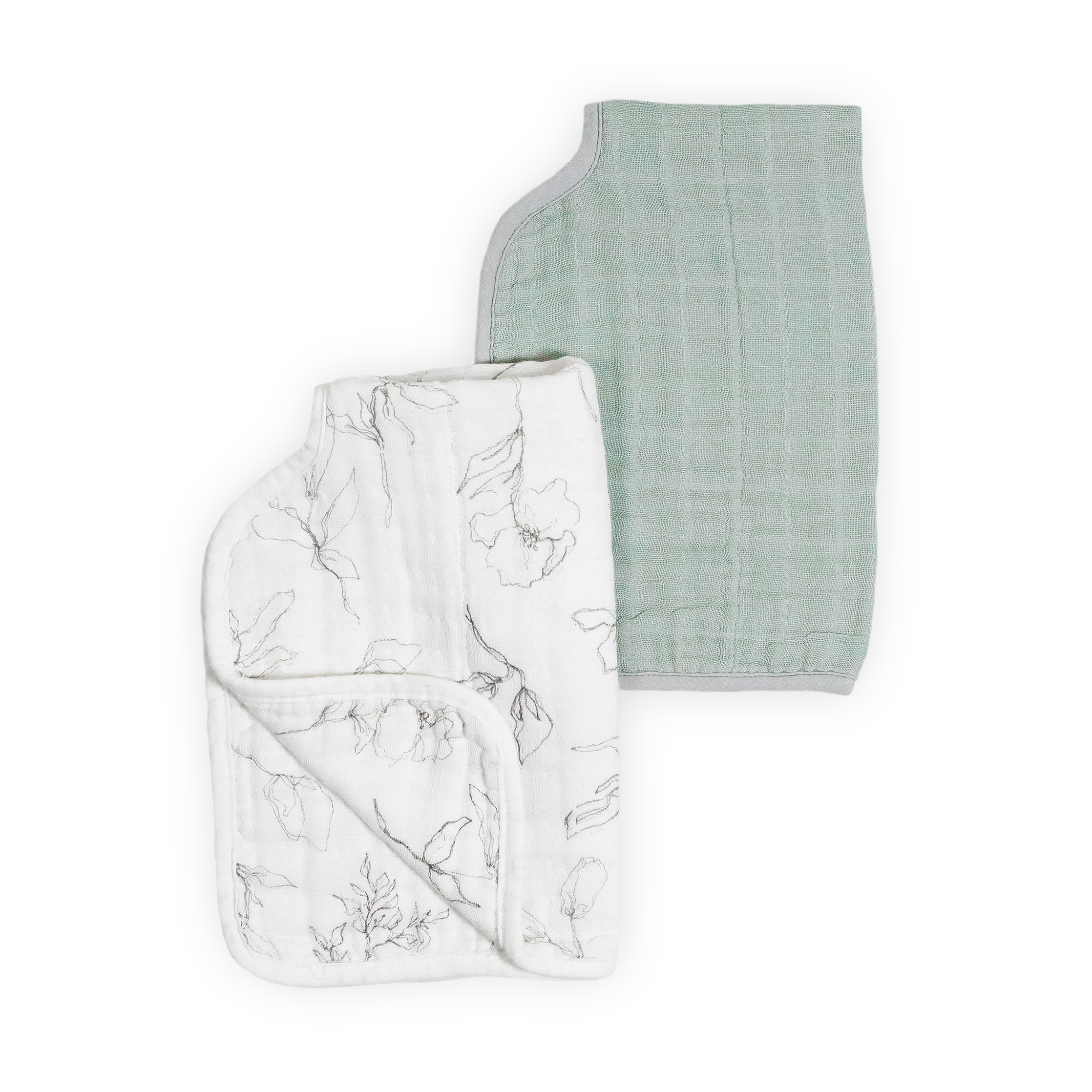 Organic Cotton Muslin Burp Cloth 2 Pack - Pencil Floral + White Sage