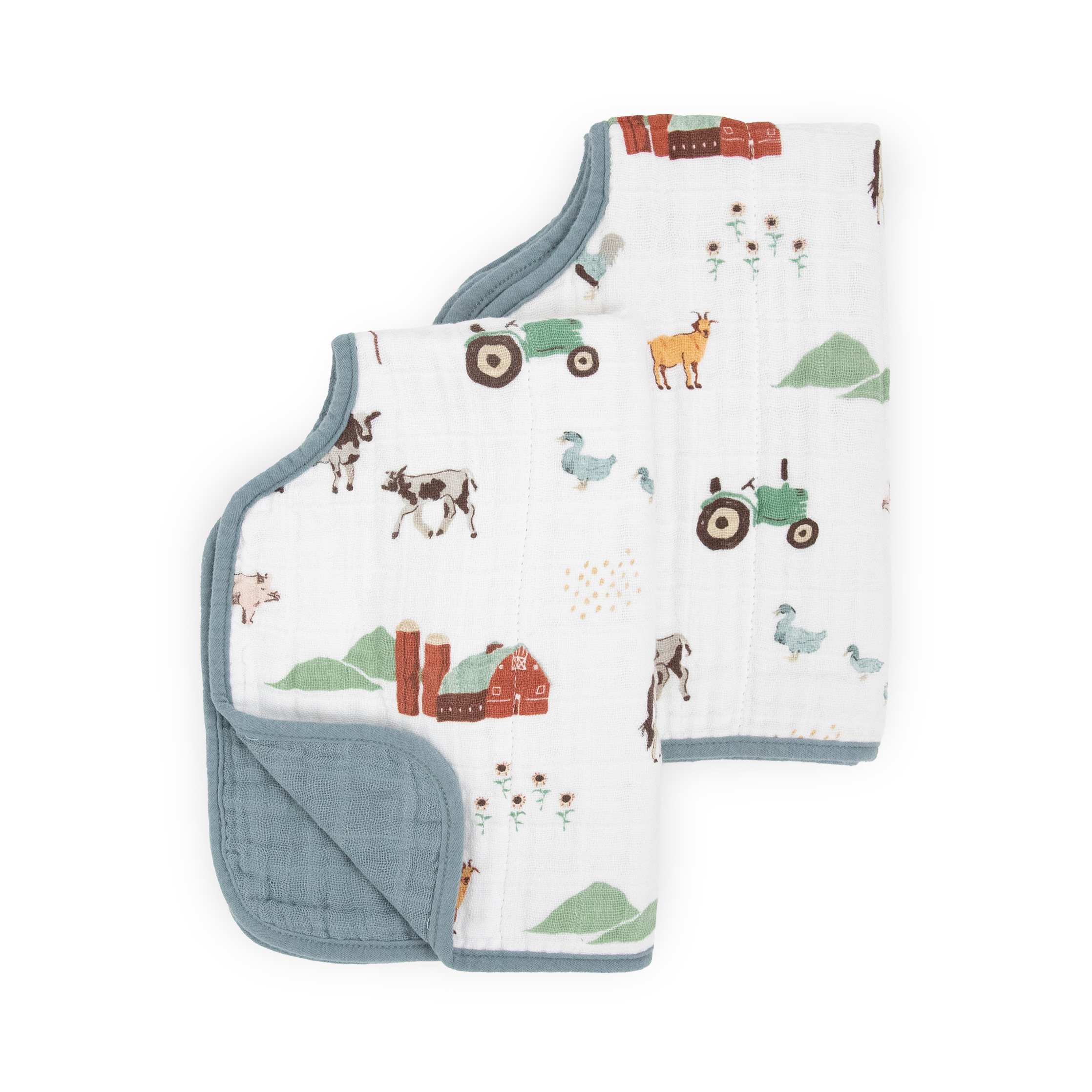 Cotton Muslin Burp Cloth 2 Pack - Farmyard
