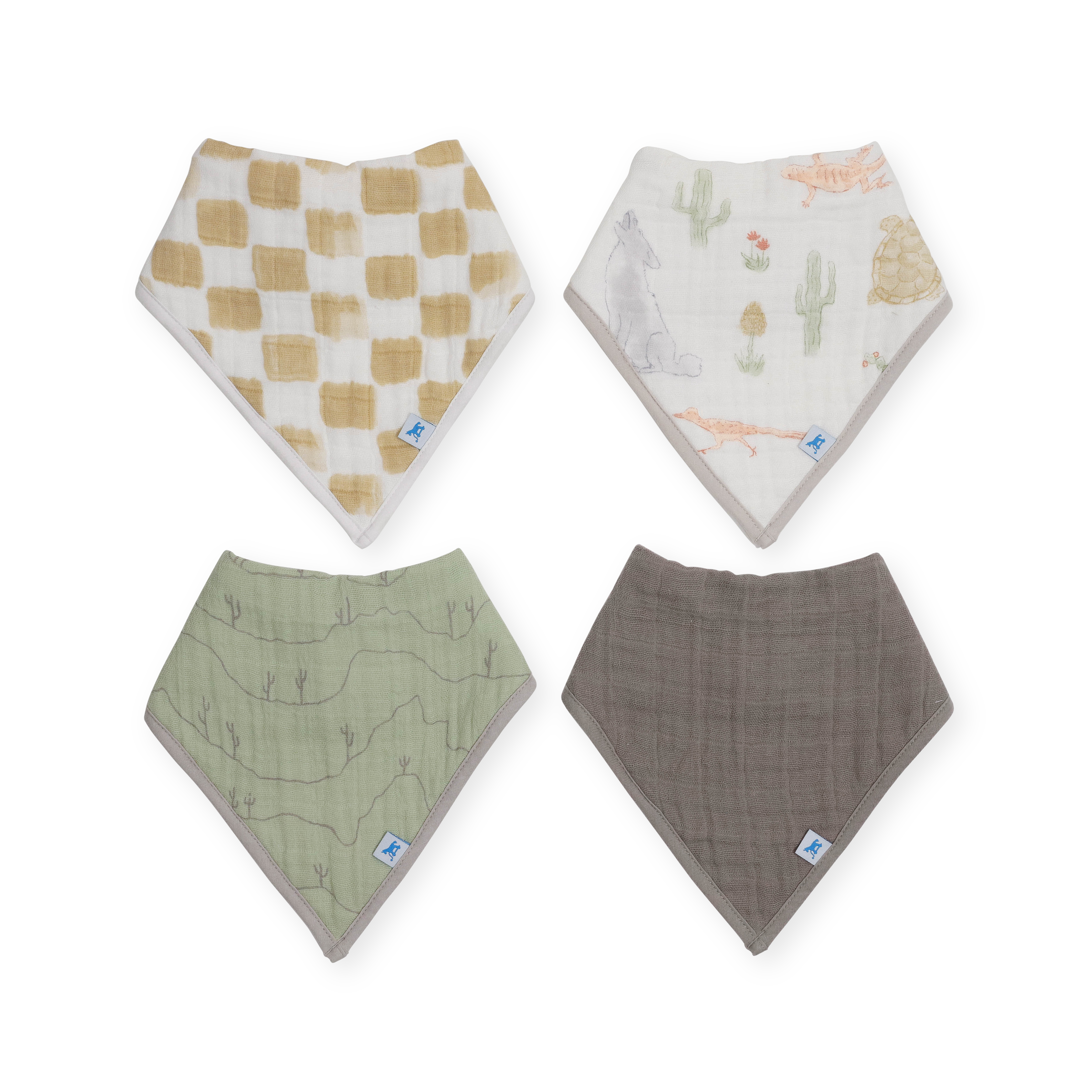 Cotton Muslin + Fleece Bandana Bib 4 Pack - Adobe Checker